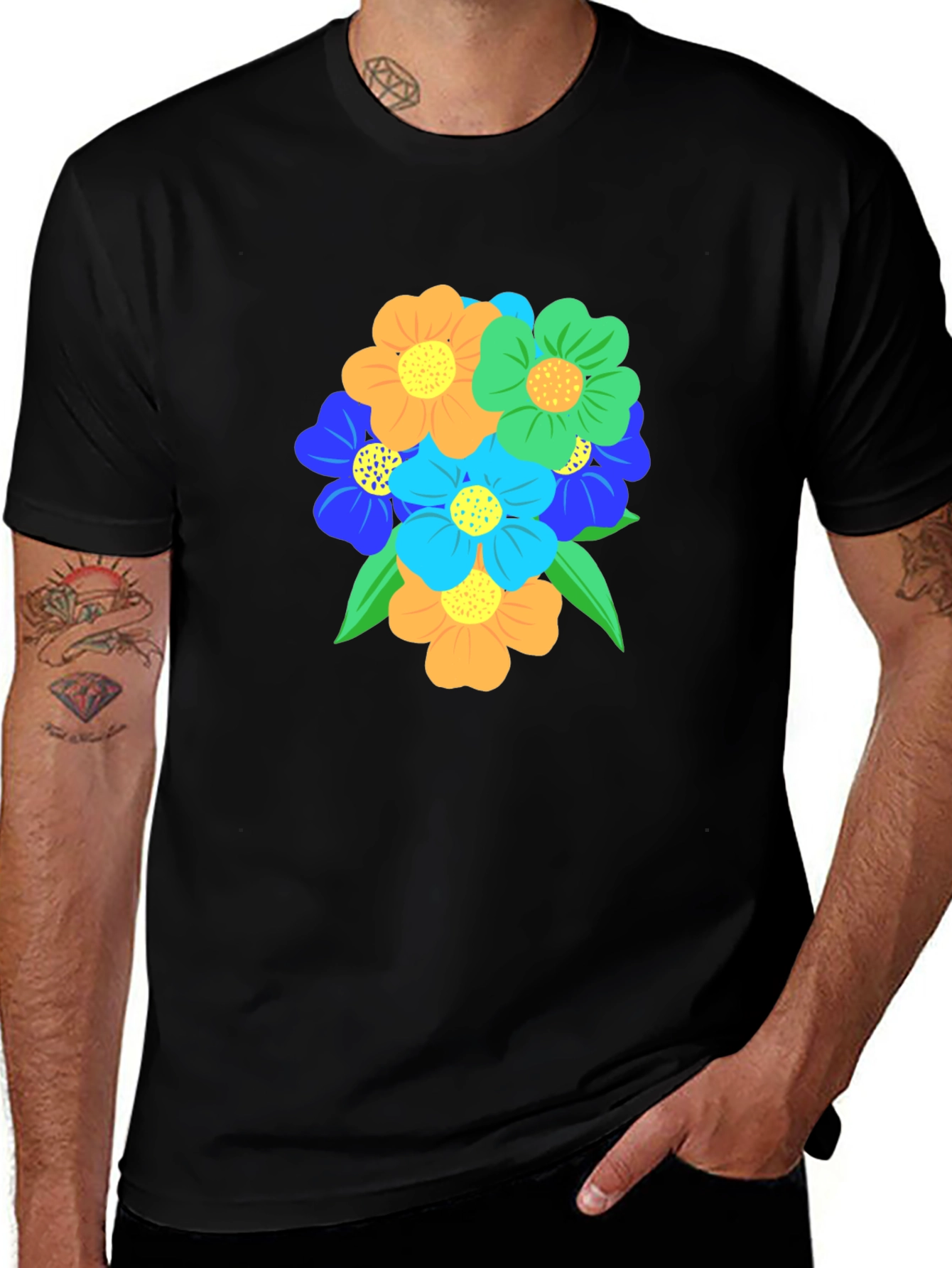 Variant 21 of Floral Bouquet Graphic Tee - Black Cotton Comfort
