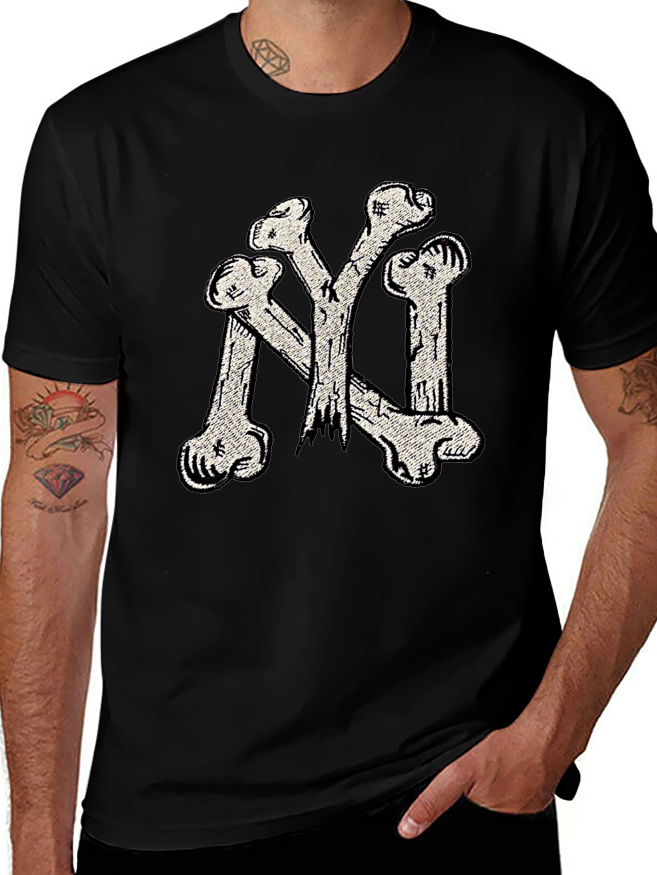 Variant 12 of Bone NY Tee - Black Cotton Graphic T-Shirt
