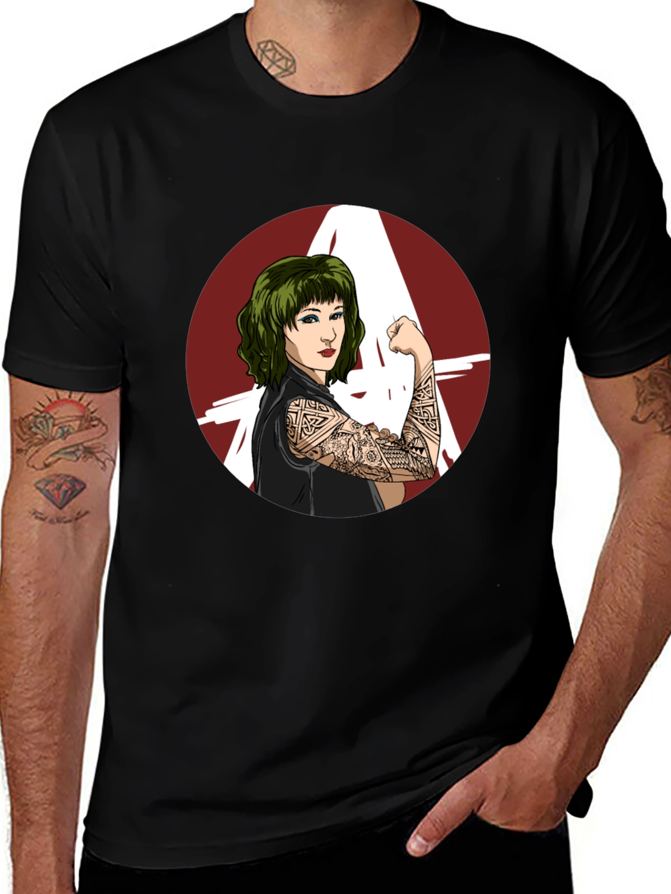 Variant 28 of Empowered Tattooed Woman Graphic Tee - Black