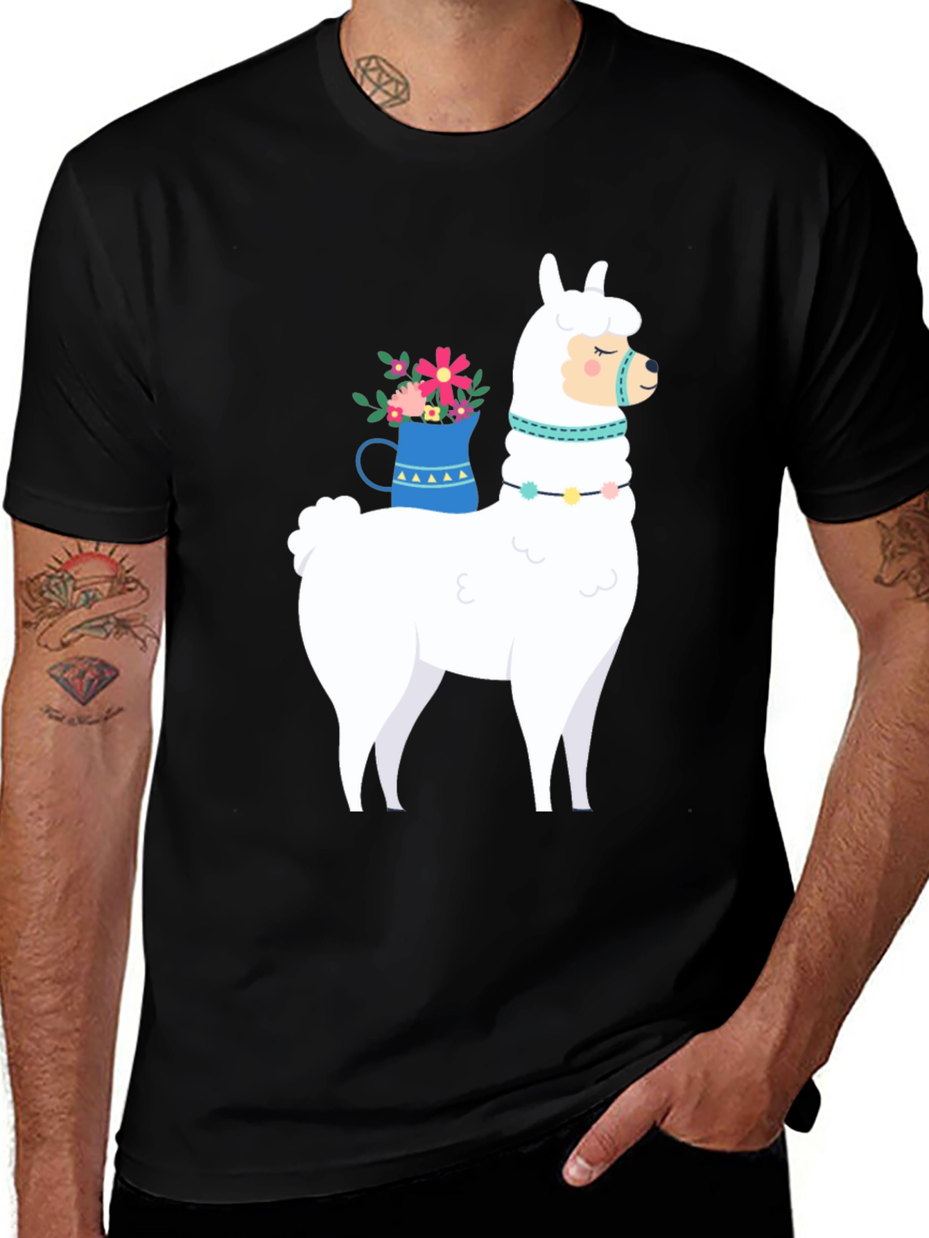 Variant 11 of Llama Graphic Tee - Black Cotton Casual T-Shirt