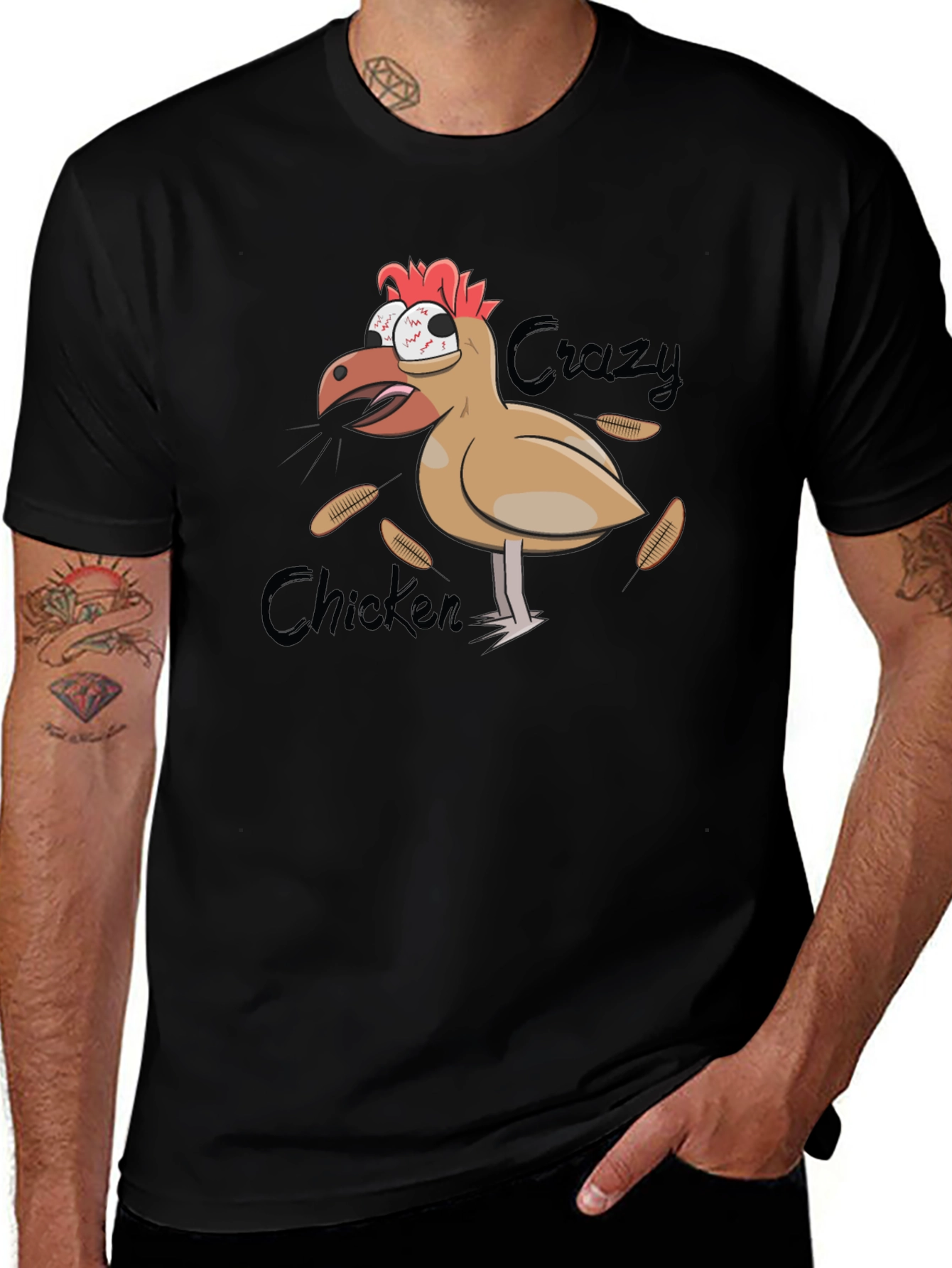 Variant 15 of Crazy Chicken Graphic Tee - Black Cotton T-Shirt