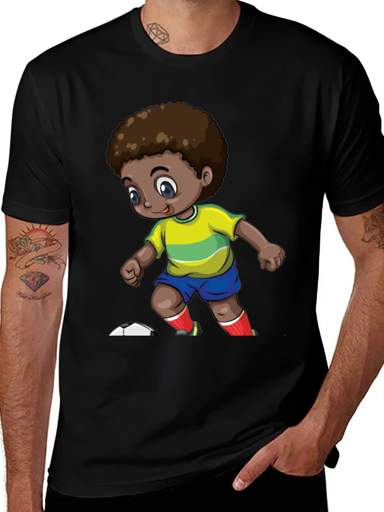 Variant 14 of Cartoon Soccer Kid Black T-Shirt