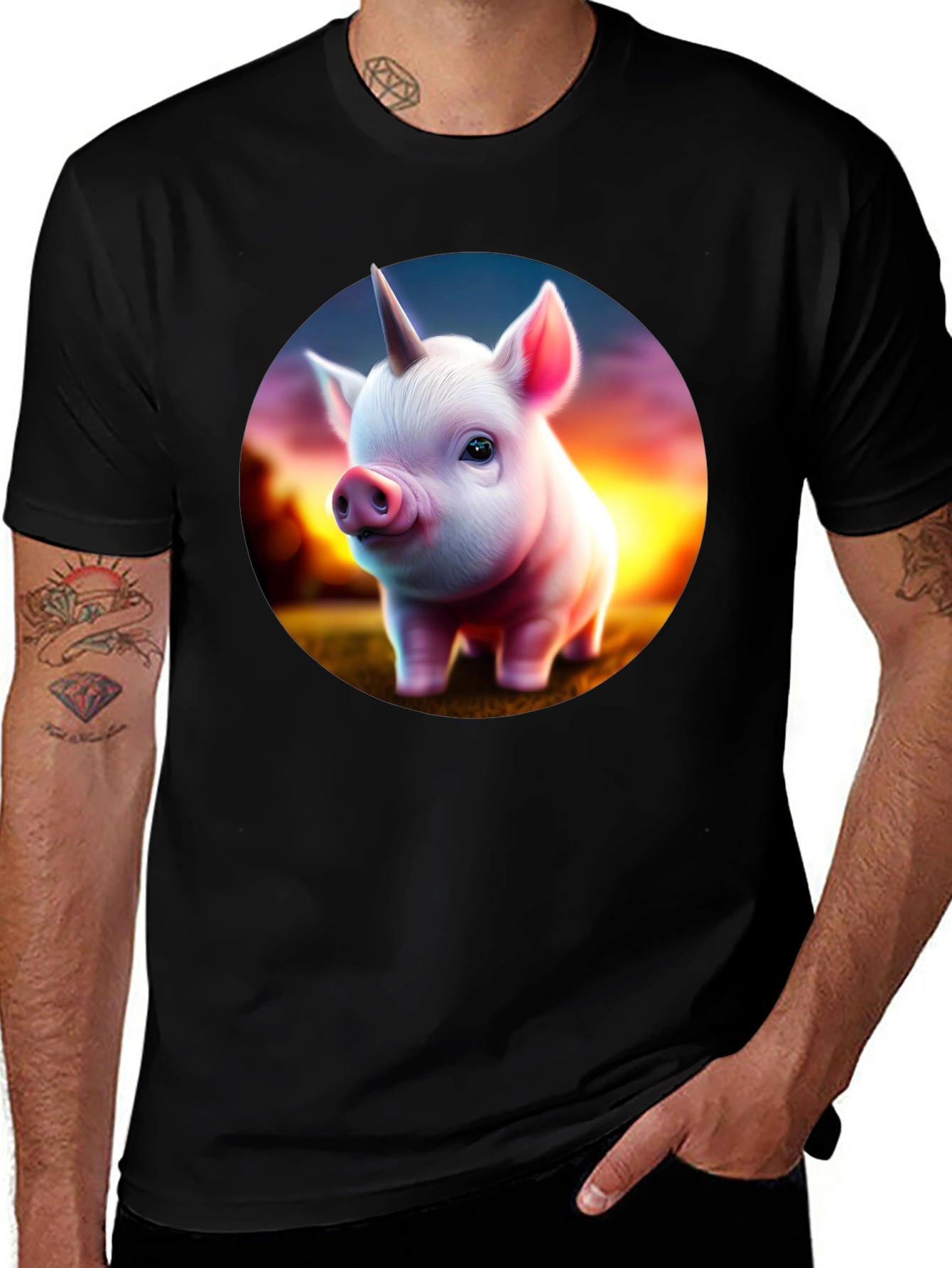 Variant 12 of Unicorn Piglet Graphic T-Shirt - Black
