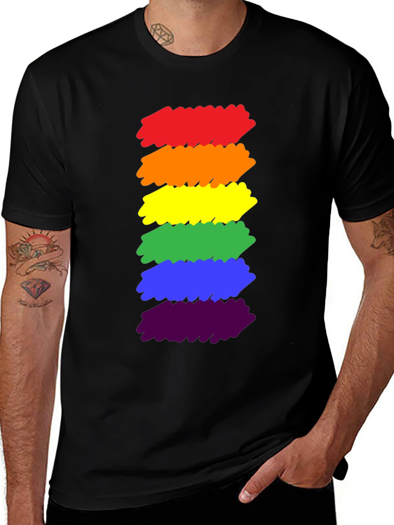 Pride Rainbow Stripe T-Shirt - Black Cotton Blend