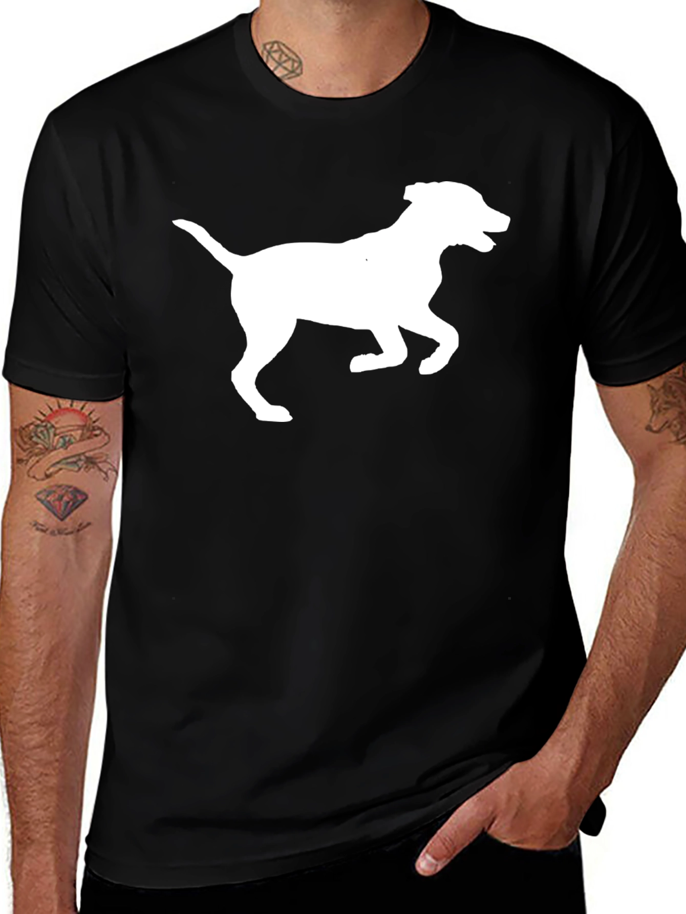 Variant 15 of Dog Silhouette Graphic Tee - Black Cotton T-Shirt