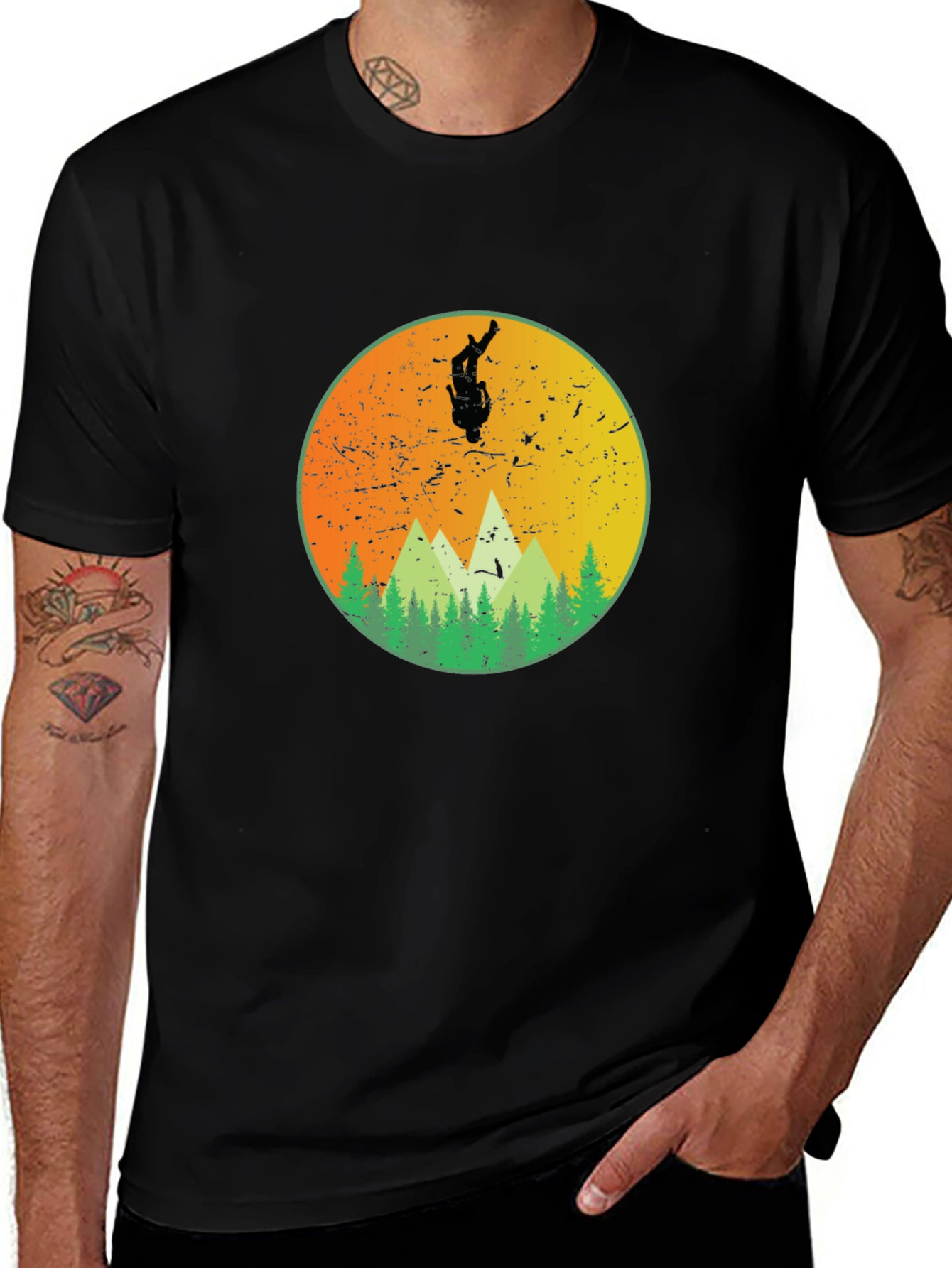 Variant 19 of Retro Skydive Mountain Graphic Tee - Black