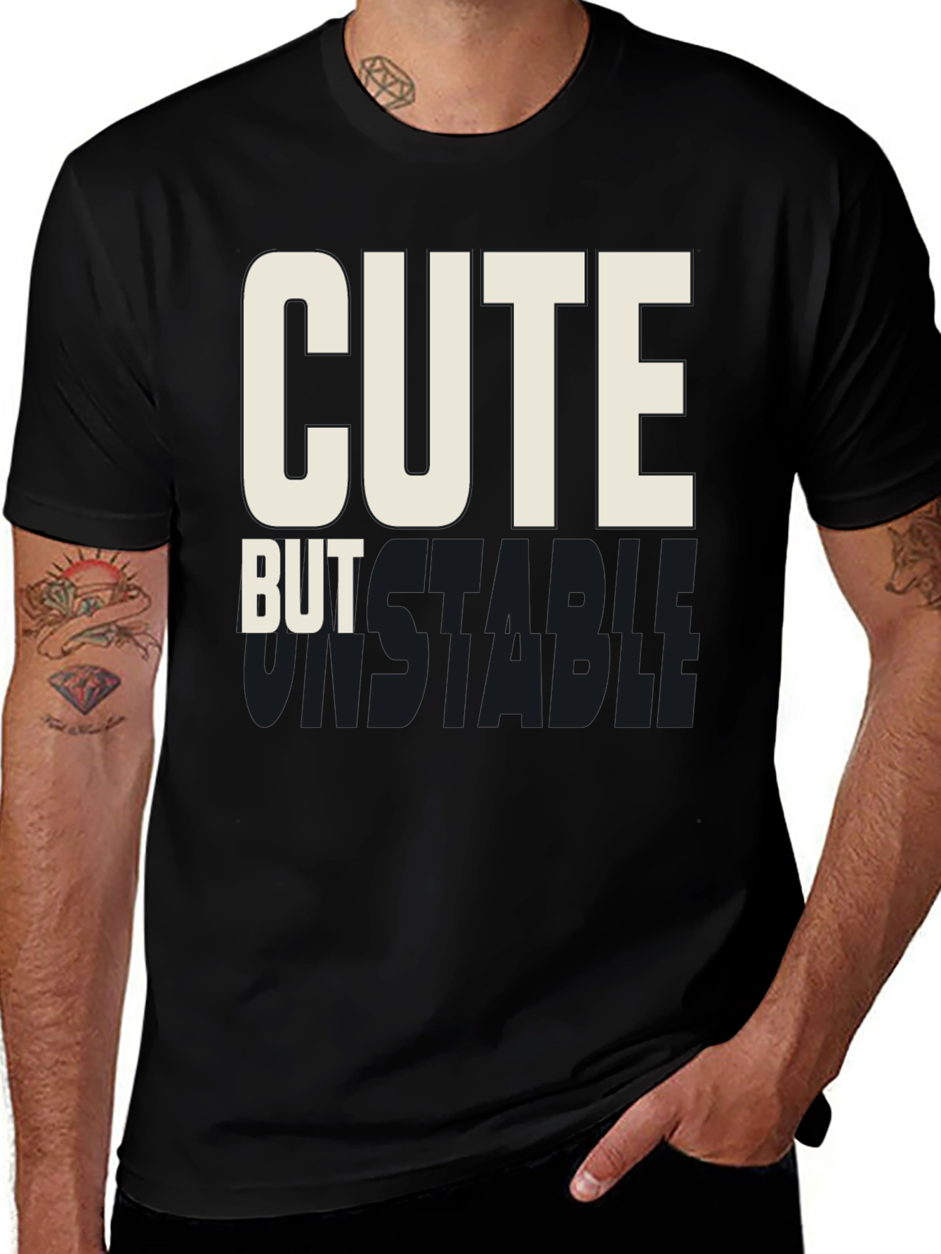 Variant 25 of Cute But Unstable Graphic Tee - Black Cotton T-Shirt