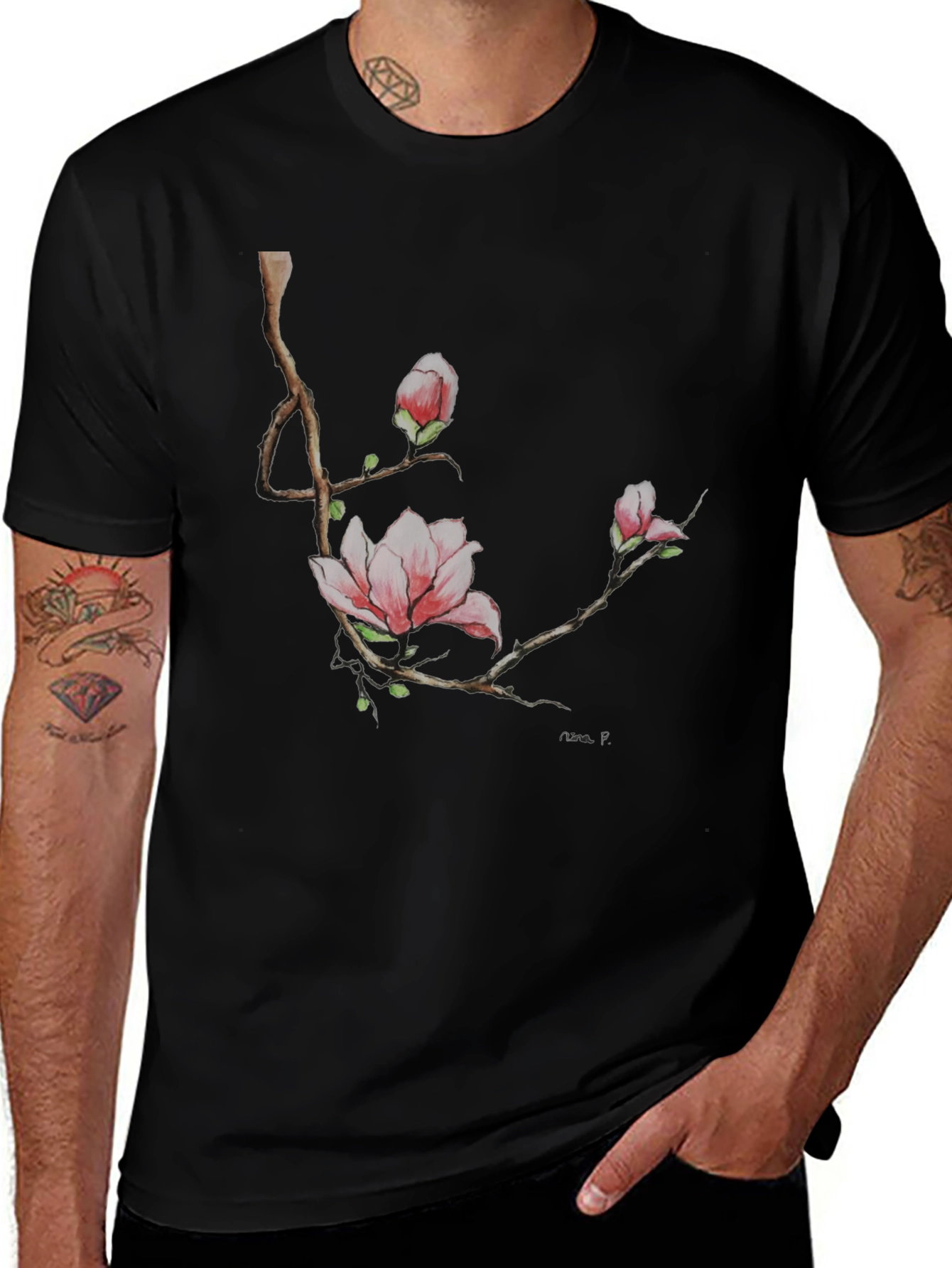 Variant 28 of Floral Magnolia Graphic Black T-Shirt
