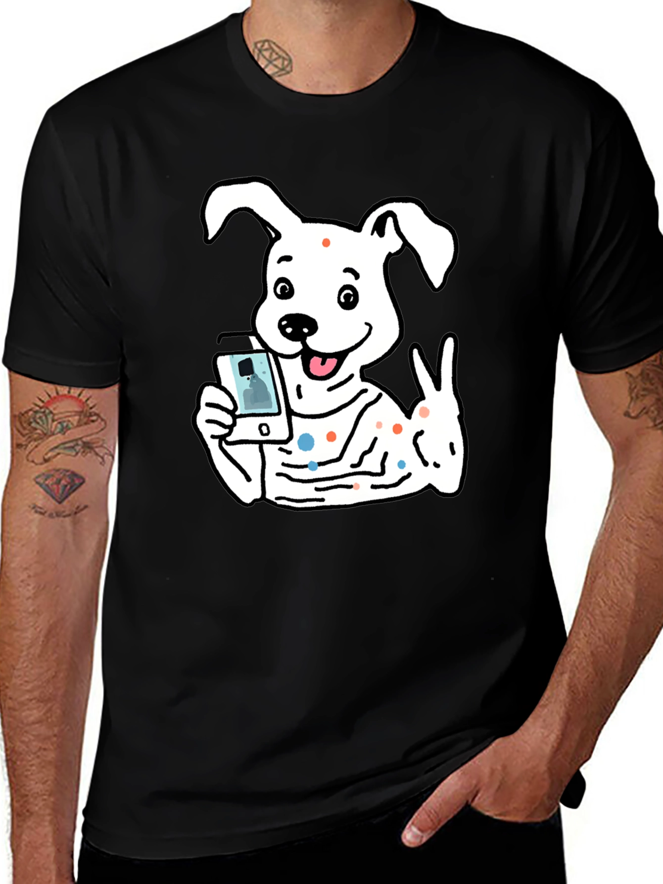 Dog Selfie Graphic T-Shirt - Black Cotton Tee