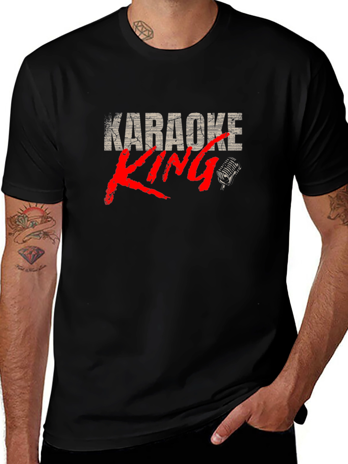 Variant 25 of Karaoke King Graphic Tee - Black Cotton Blend Shirt