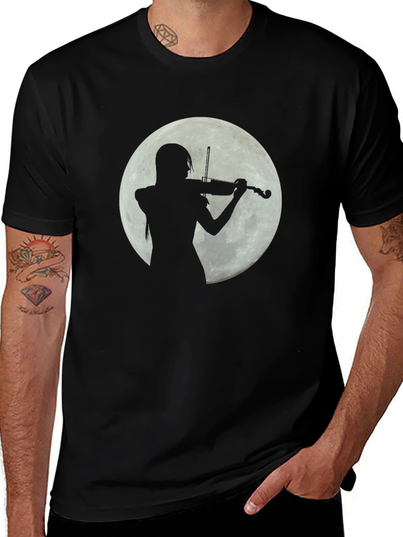 Variant 6 of Silhouette Violinist Moon Graphic Tee - Black