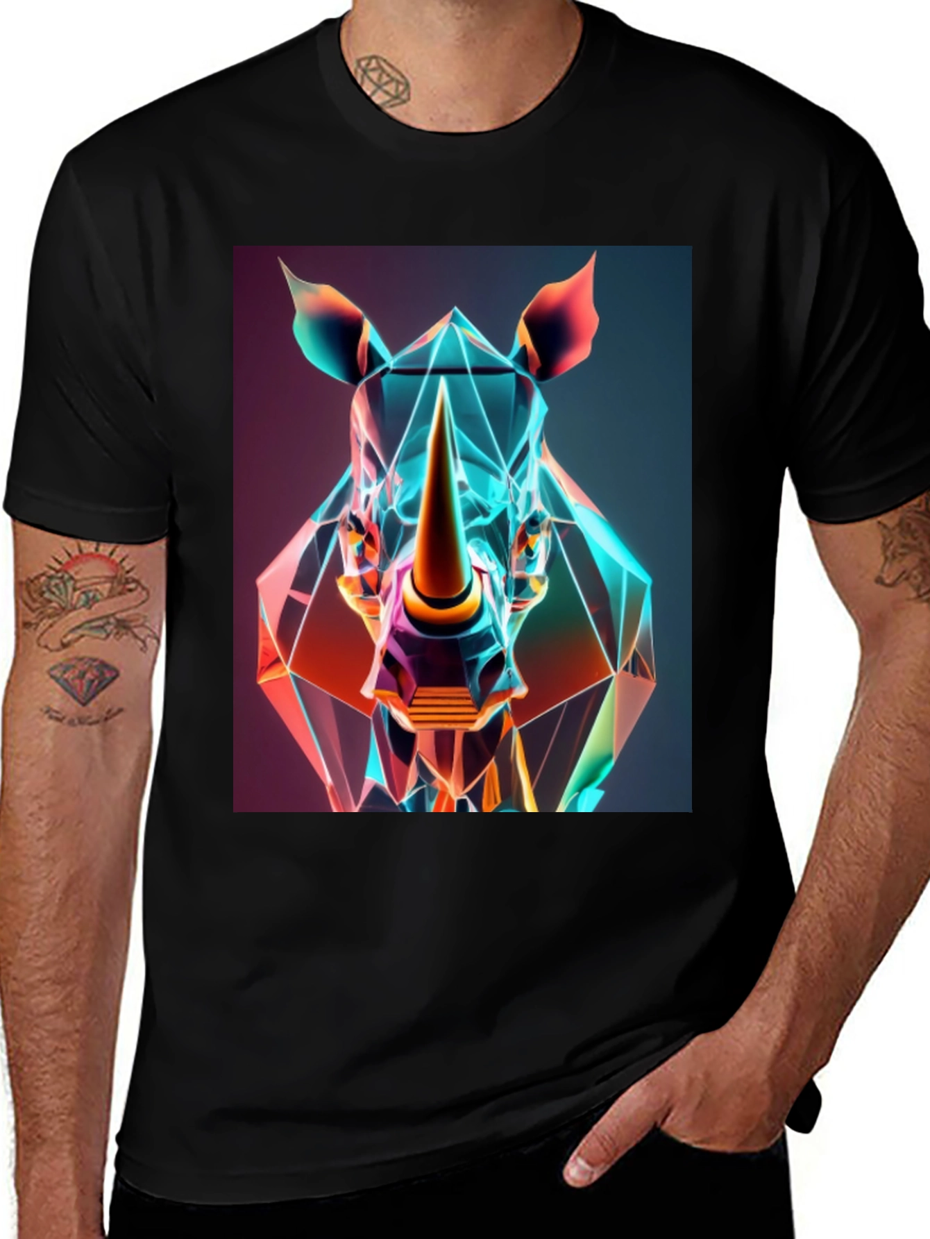 Variant 4 of Geometric Rhino Graphic Tee - Modern Animal Art