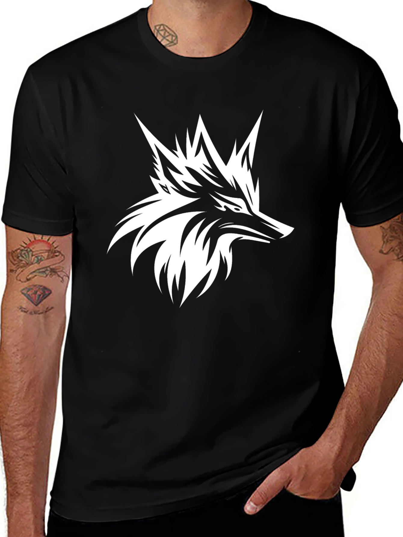 Variant 29 of Stylish Black Tee with Bold White Fox Graphic
