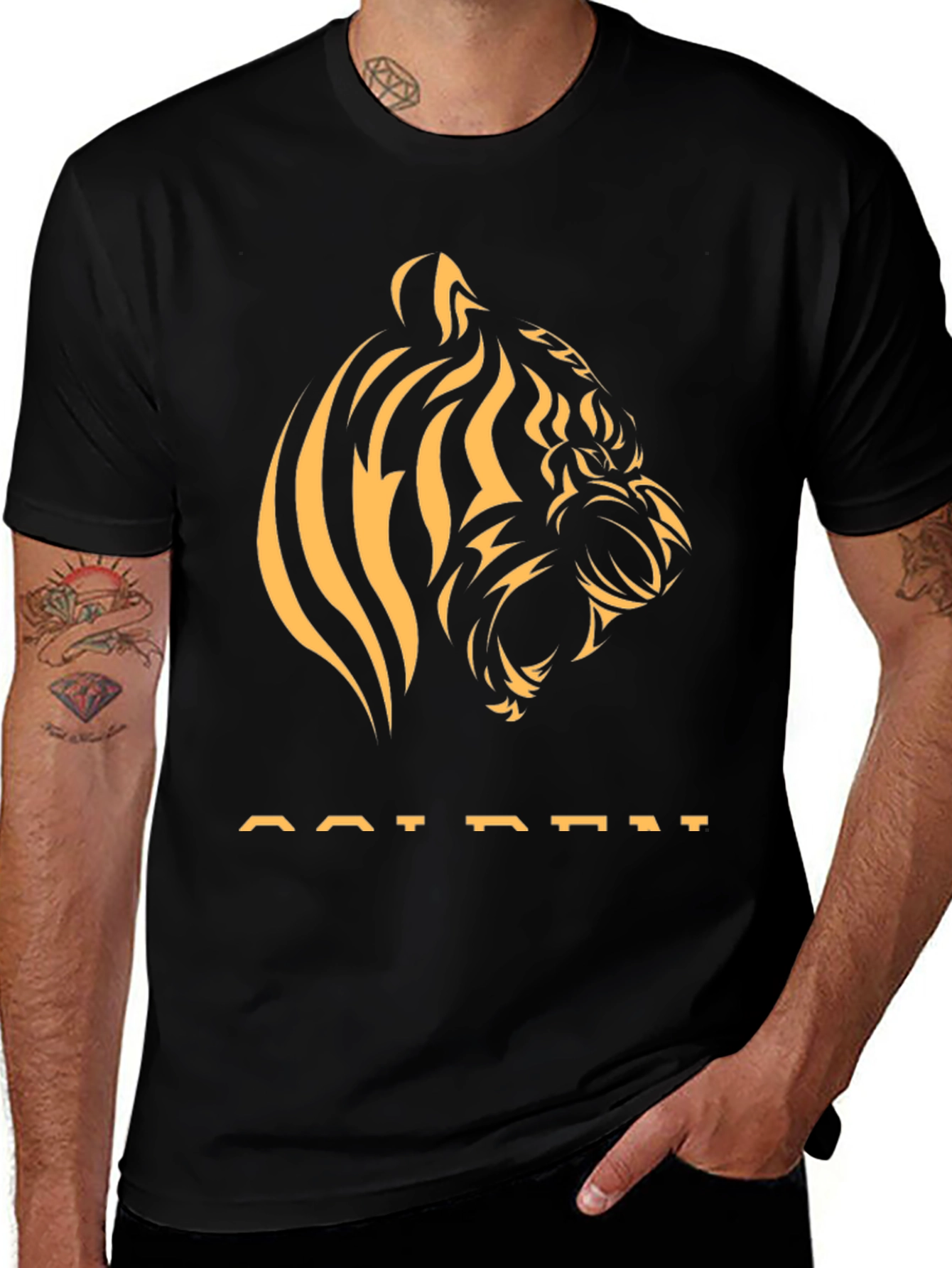 Variant 29 of Golden Tiger Graphic Tee - Stylish Black T-Shirt