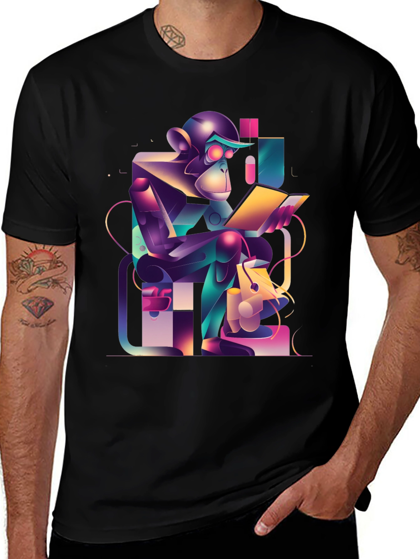 Variant 27 of Abstract Monkey Reader Graphic T-Shirt