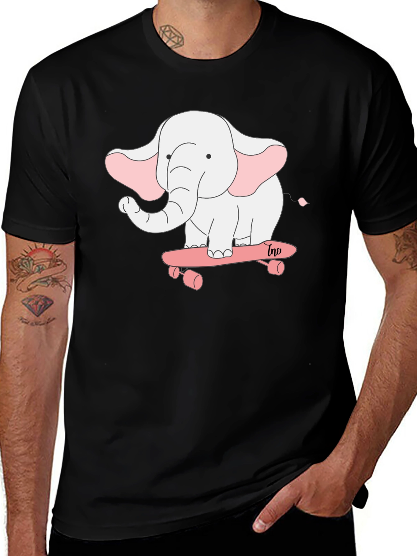 Variant 30 of Elephant on Skateboard Black T-Shirt