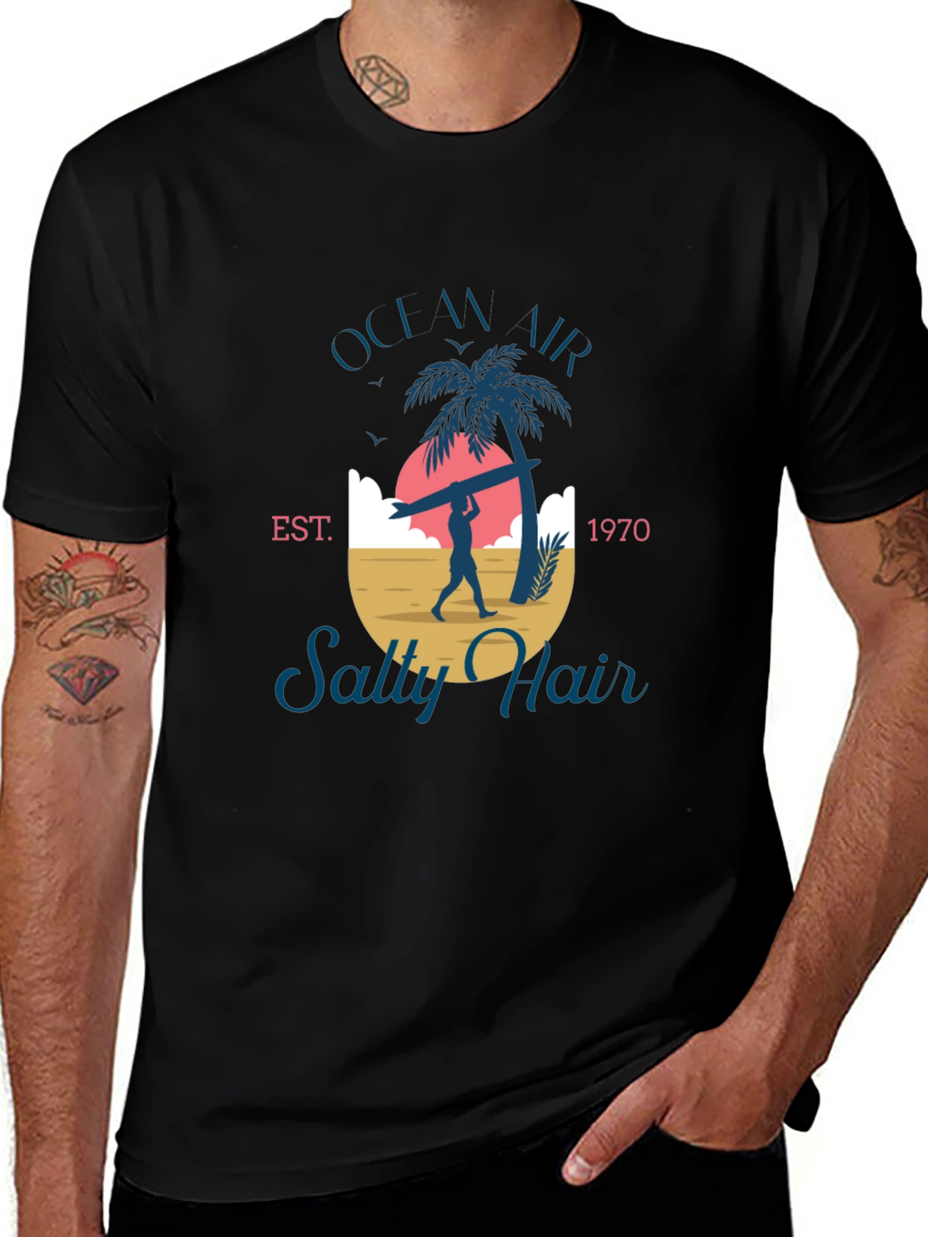 Variant 29 of Ocean Air Salty Hair Graphic T-Shirt - Est. 1970 - Beach Vibes