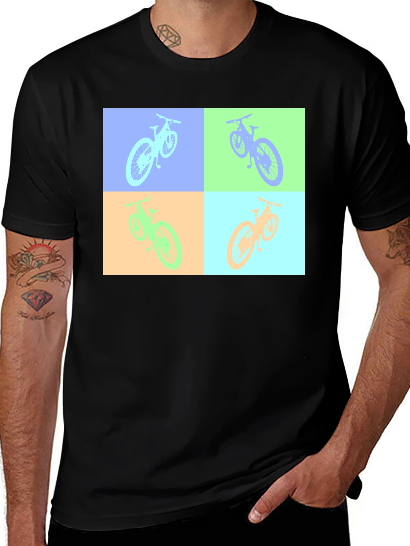 Variant 15 of Pop Art Bicycle Graphic Black T-Shirt
