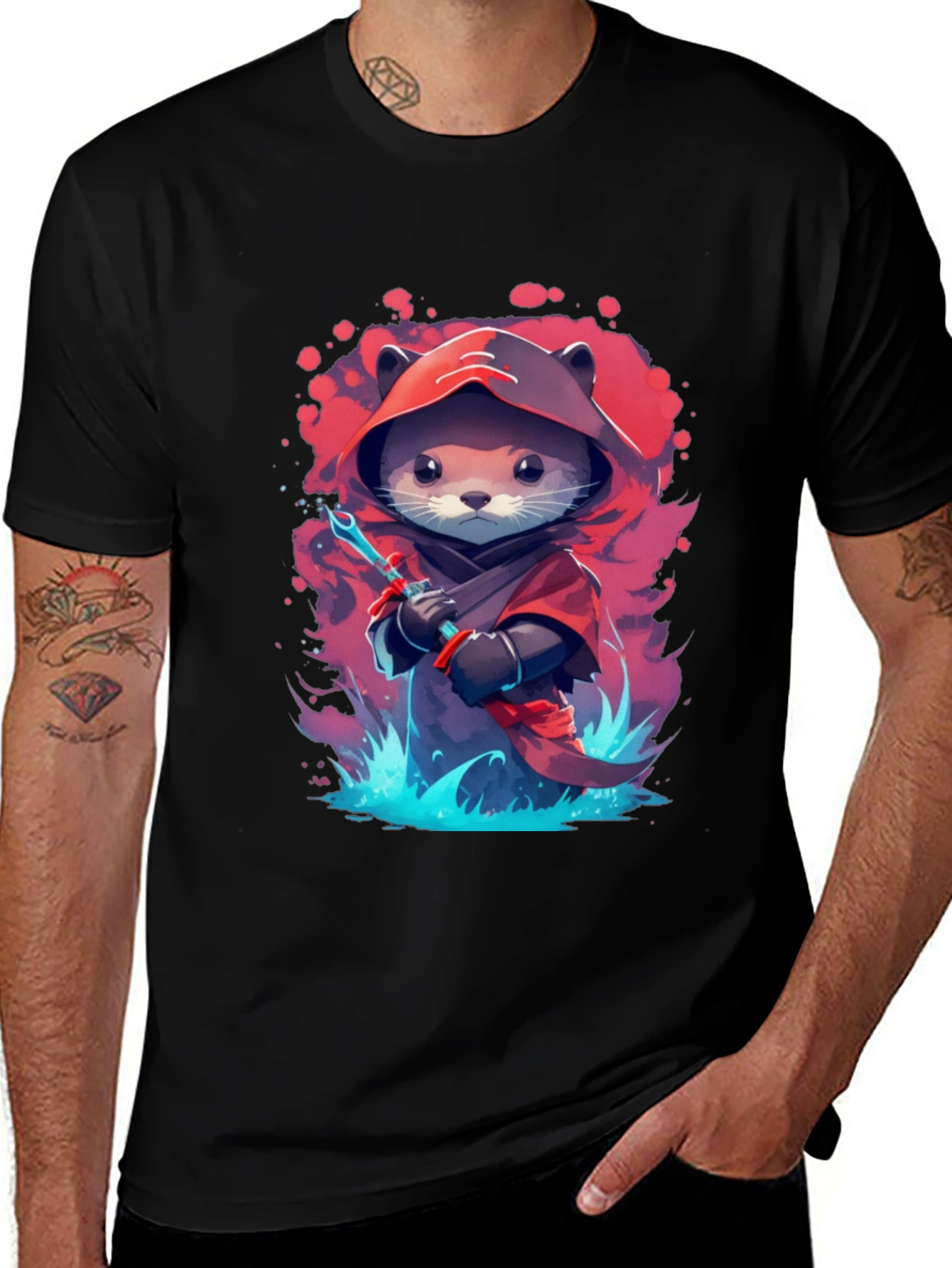 Variant 5 of Ninja Otter Graphic T-Shirt - Black Cotton Tee