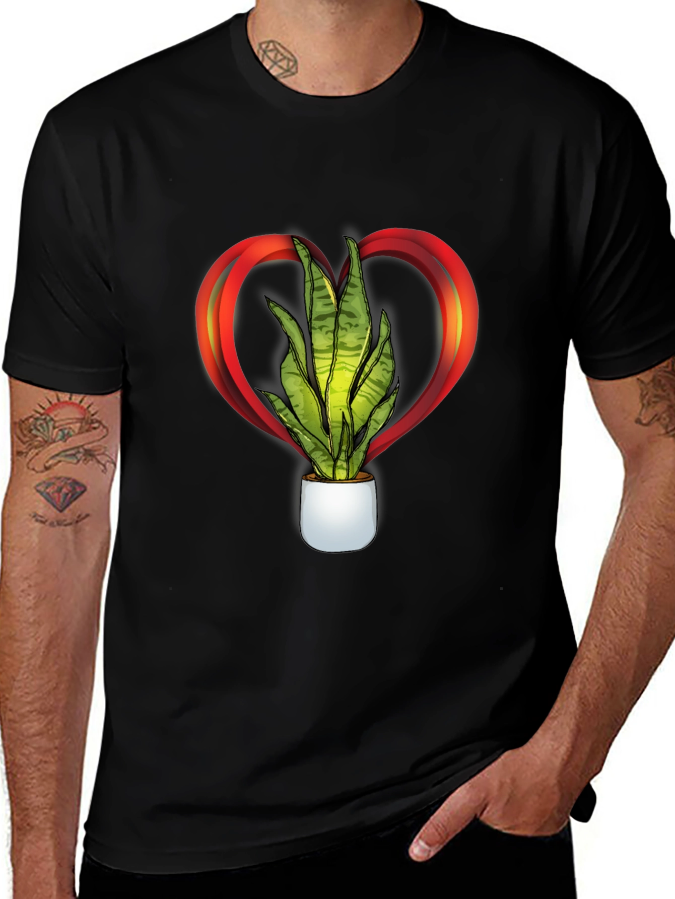 Variant 8 of Heart Snake Plant Graphic Tee - Black Unisex Shirt