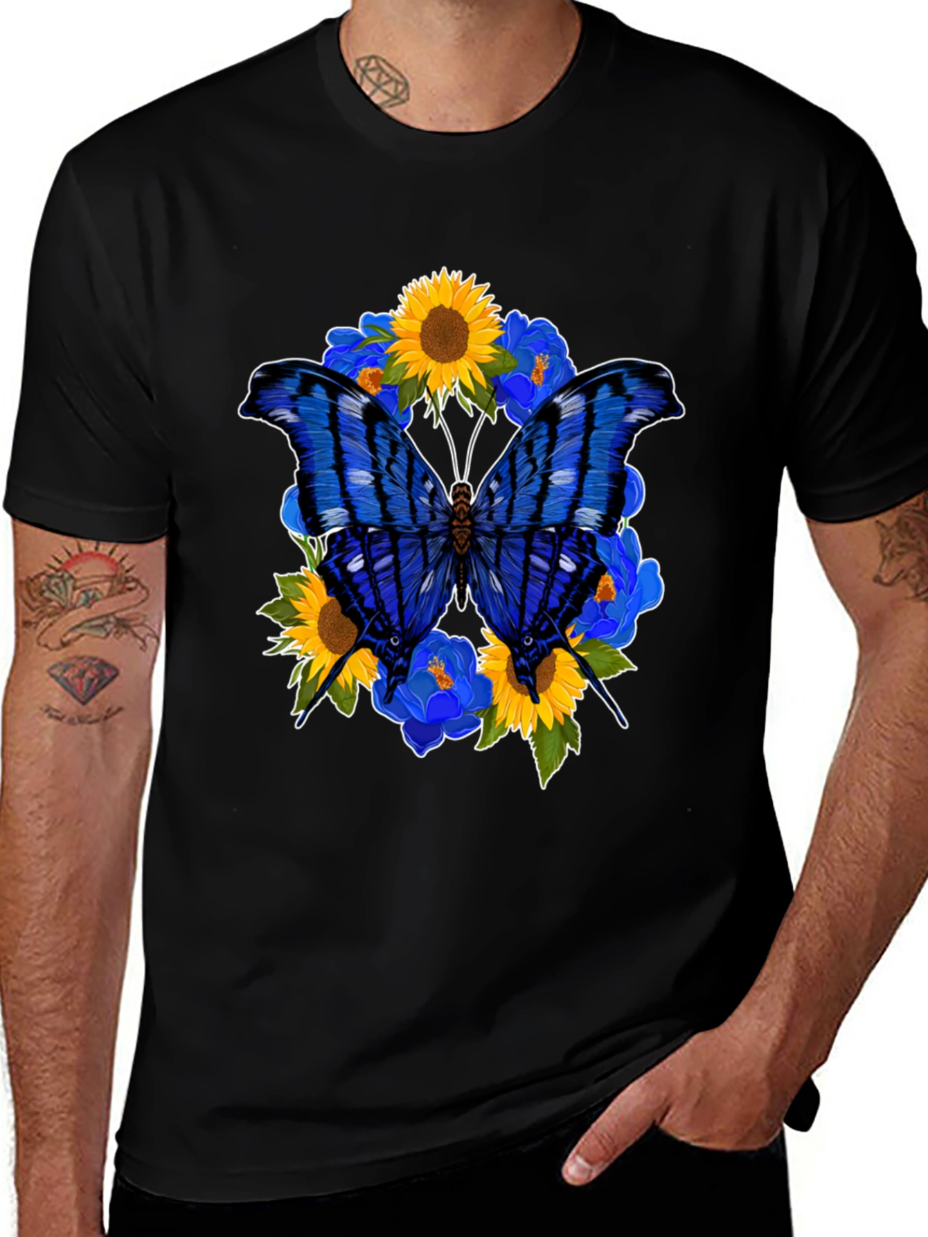 Variant 27 of Butterfly Floral Graphic Tee - Stylish Men's Black T-Shirt