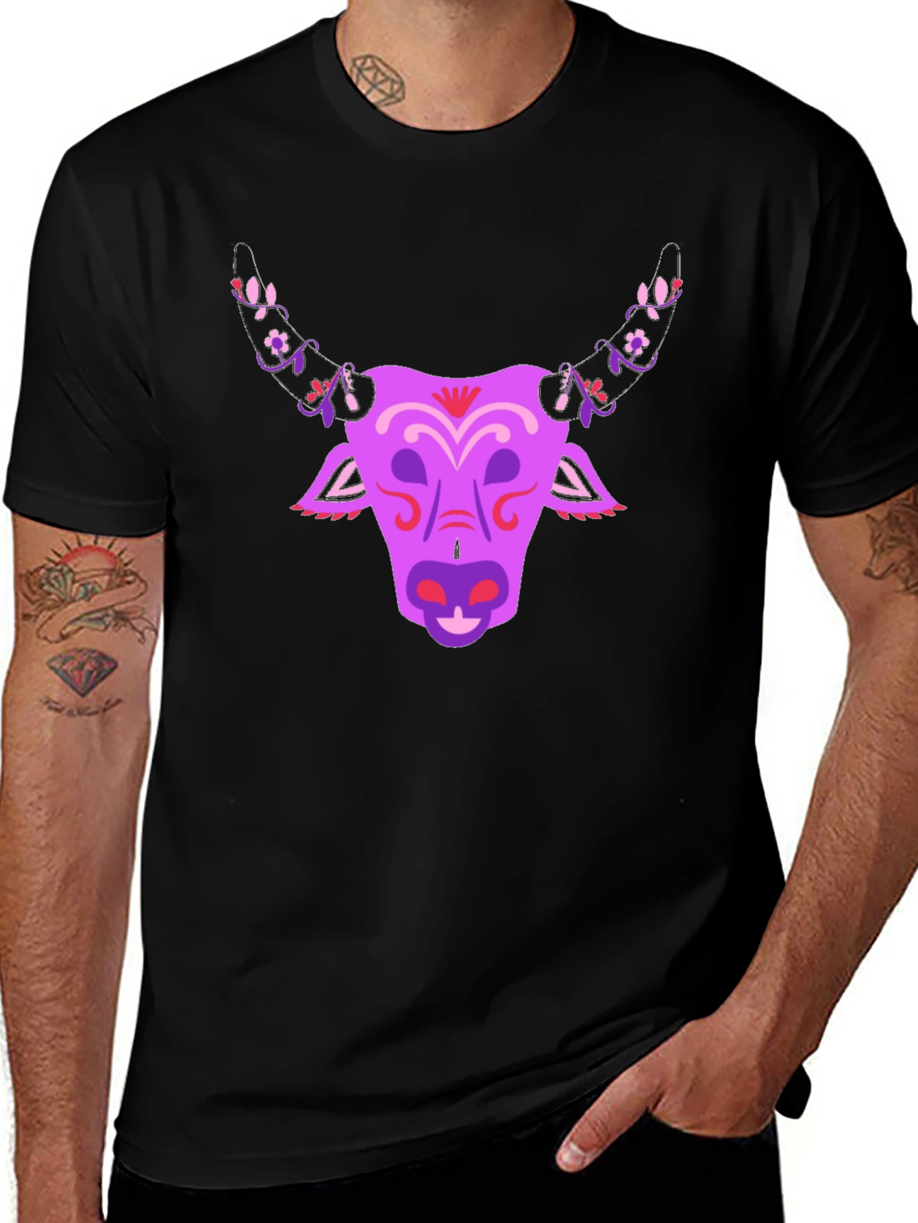 Variant 17 of Floral Bull Graphic T-Shirt - Unique Design