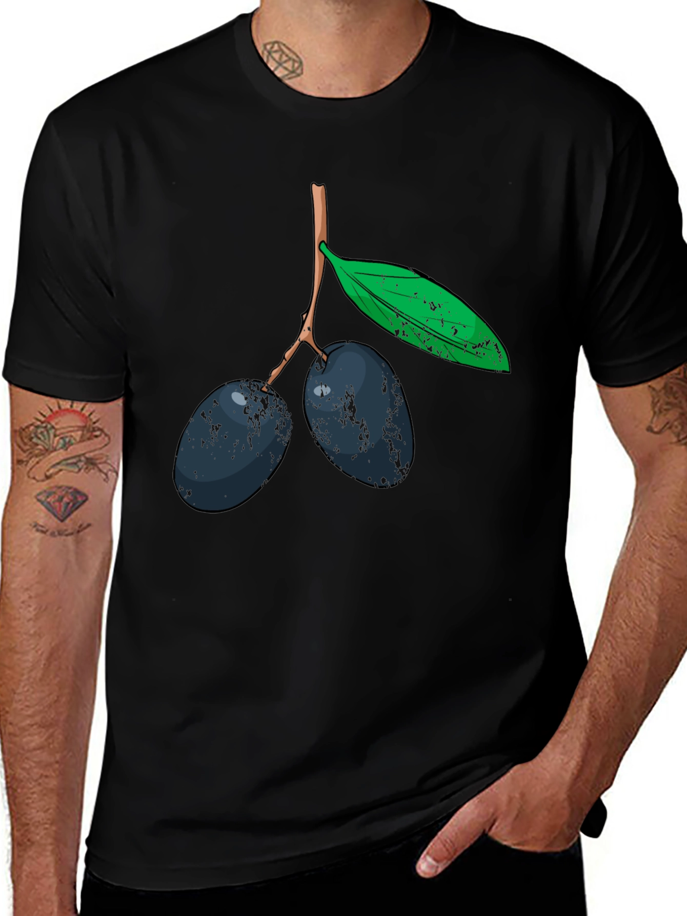Variant 18 of Olive Branch T-Shirt - Black Cotton Tee