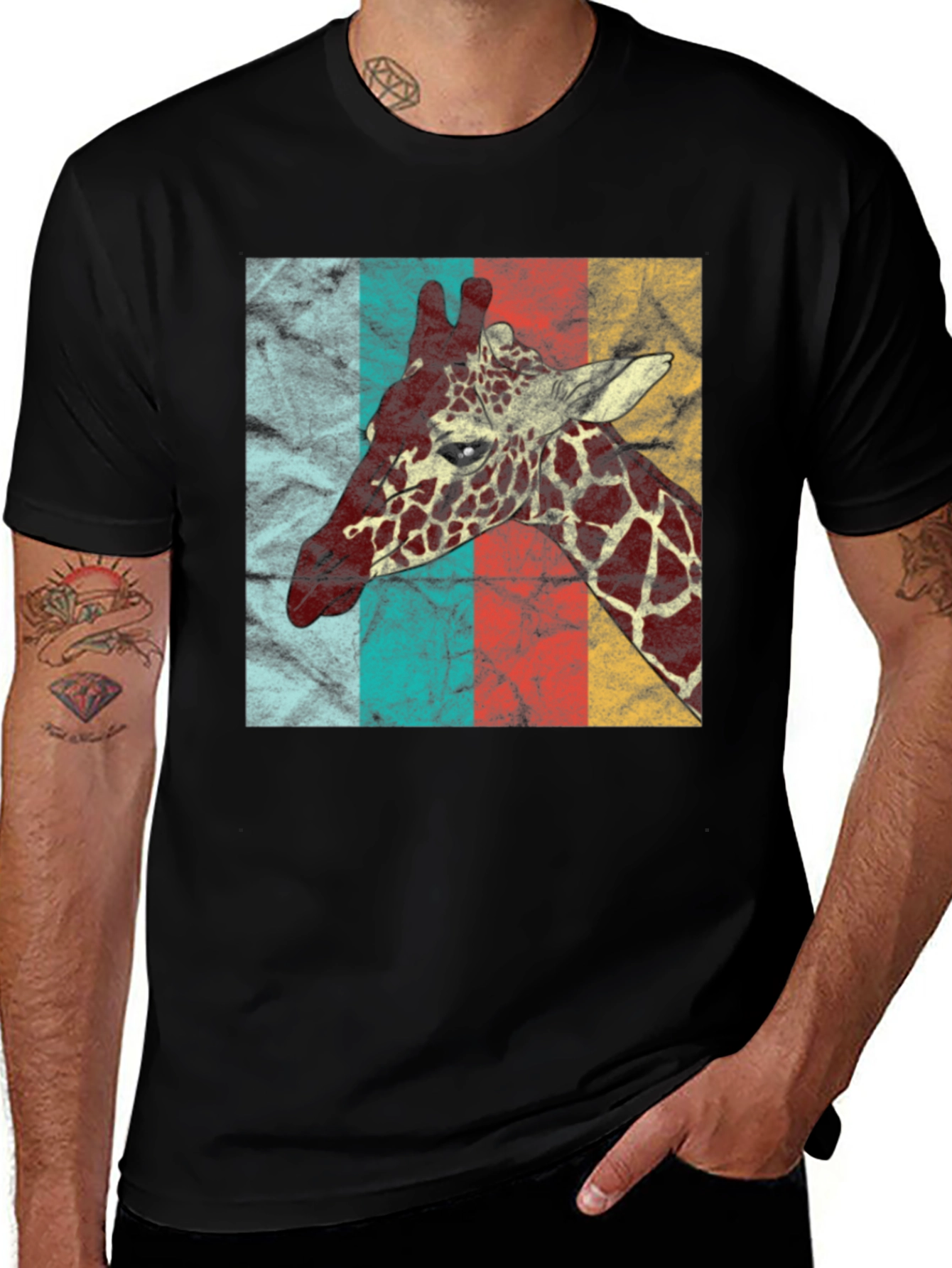 Variant 27 of Retro Giraffe Graphic Tee - Men's Black T-Shirt