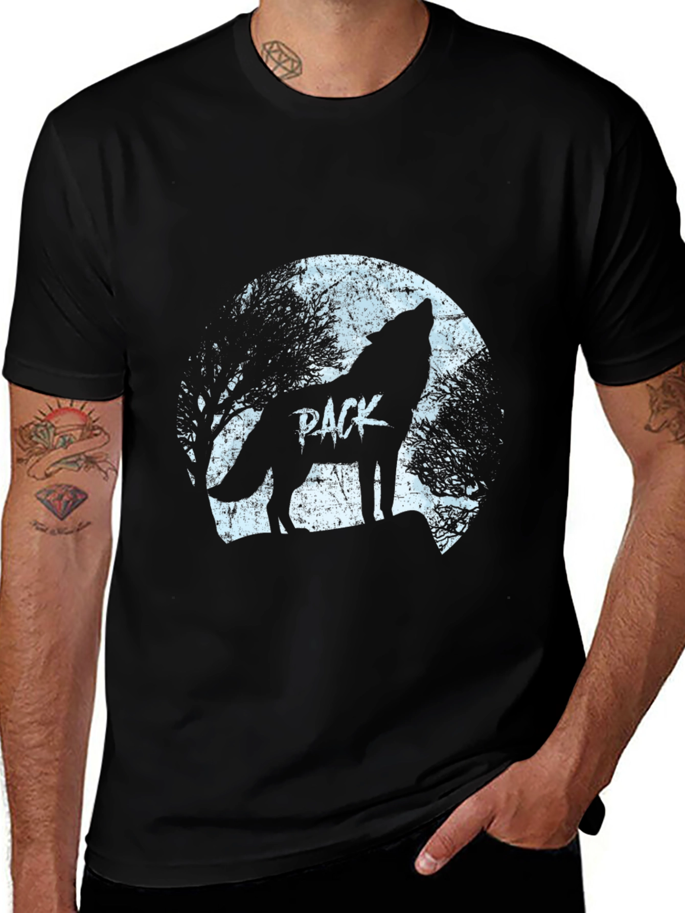 Variant 2 of Wolf Pack Moon Graphic T-Shirt - Black