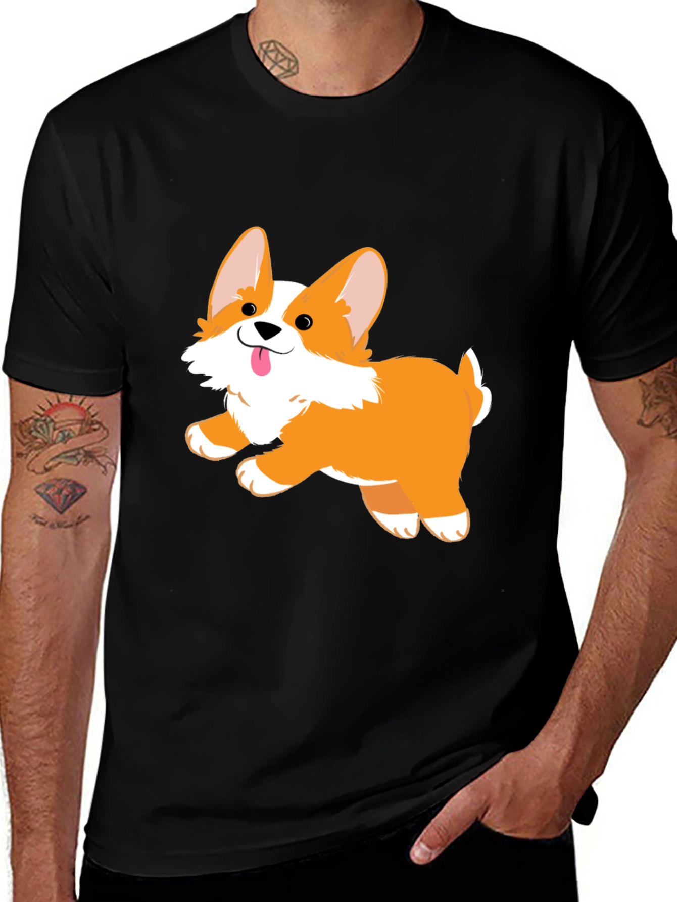 Variant 15 of Corgi Dog Graphic T-Shirt - Cute Black Tee