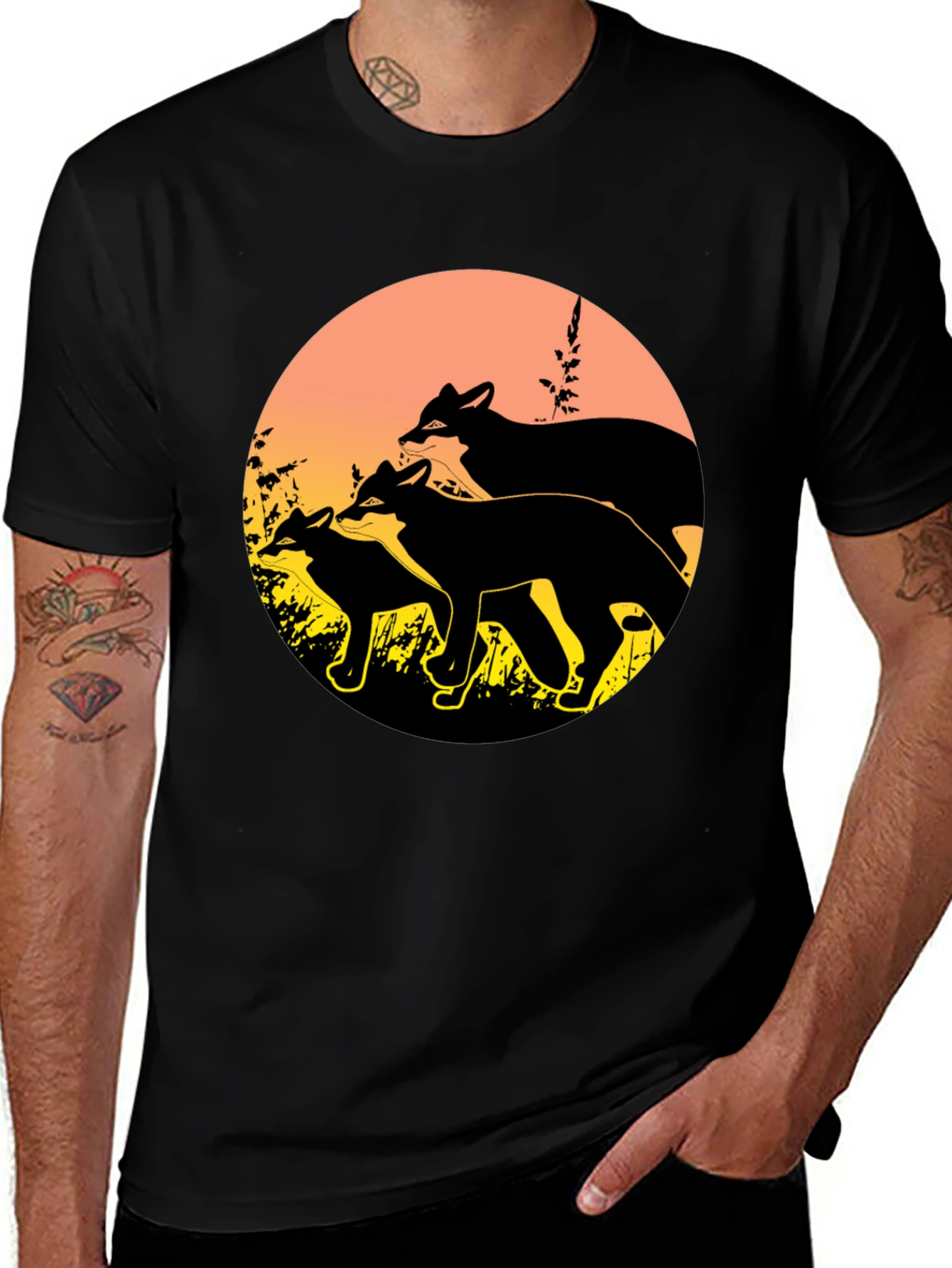 Variant 23 of Fox Silhouette Graphic T-Shirt - Black Crew Neck Tee
