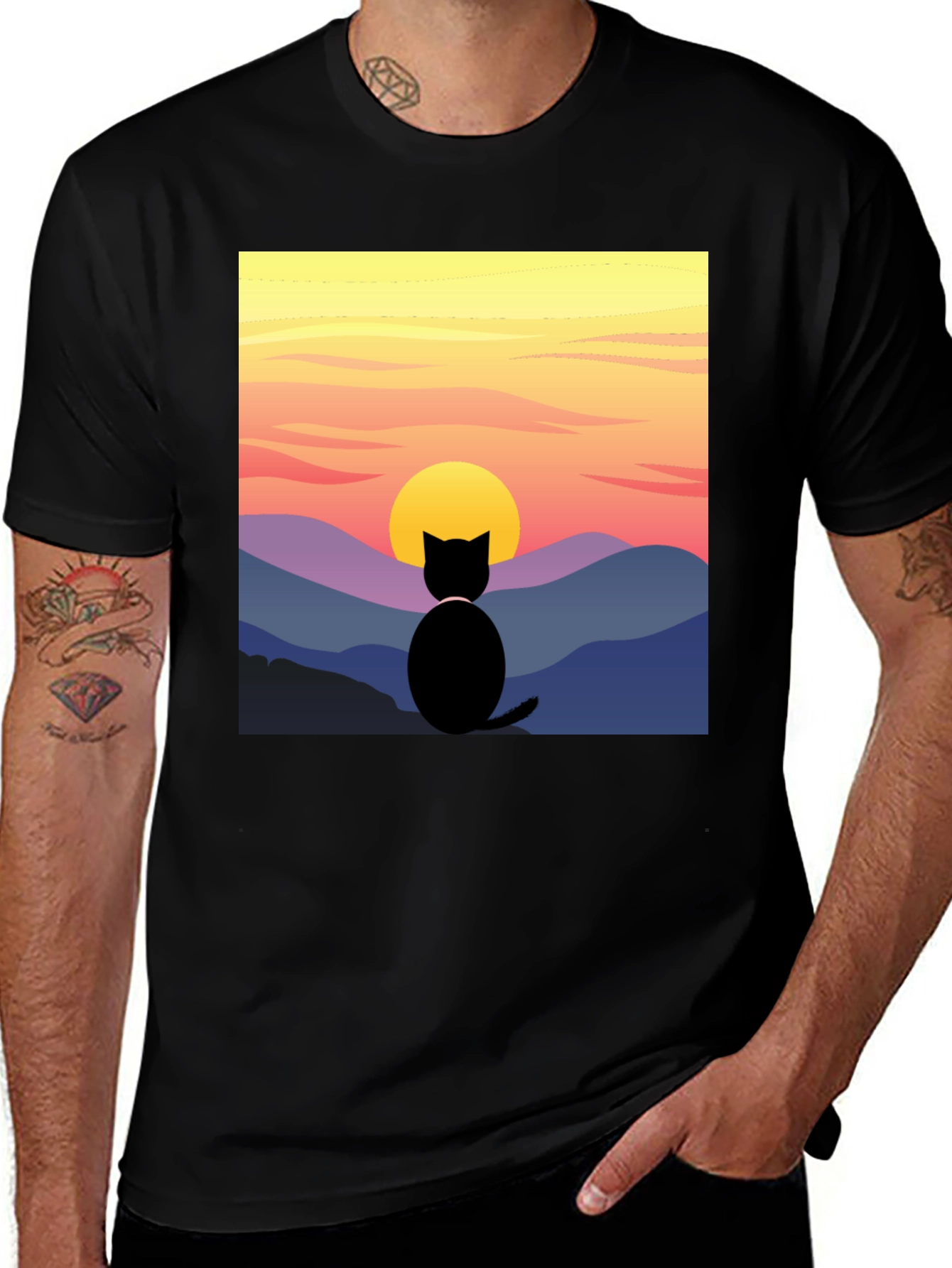 Variant 7 of Cat Silhouette Sunset Graphic T-Shirt