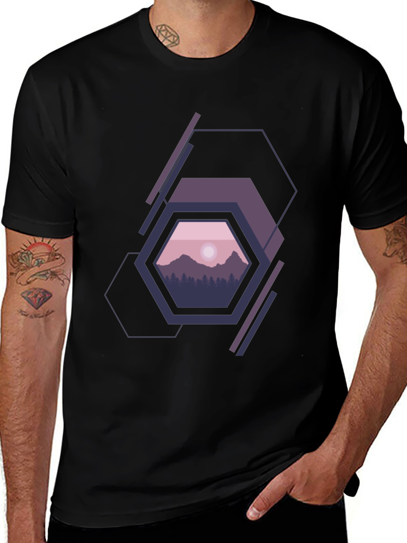 Variant 24 of Geometric Mountainscape Graphic Tee - Modern Style