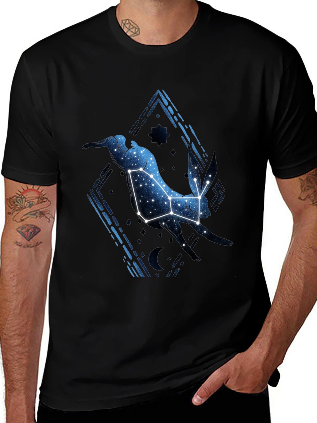 Variant 23 of Constellation Rabbit Graphic Tee - Stylish Black Shirt