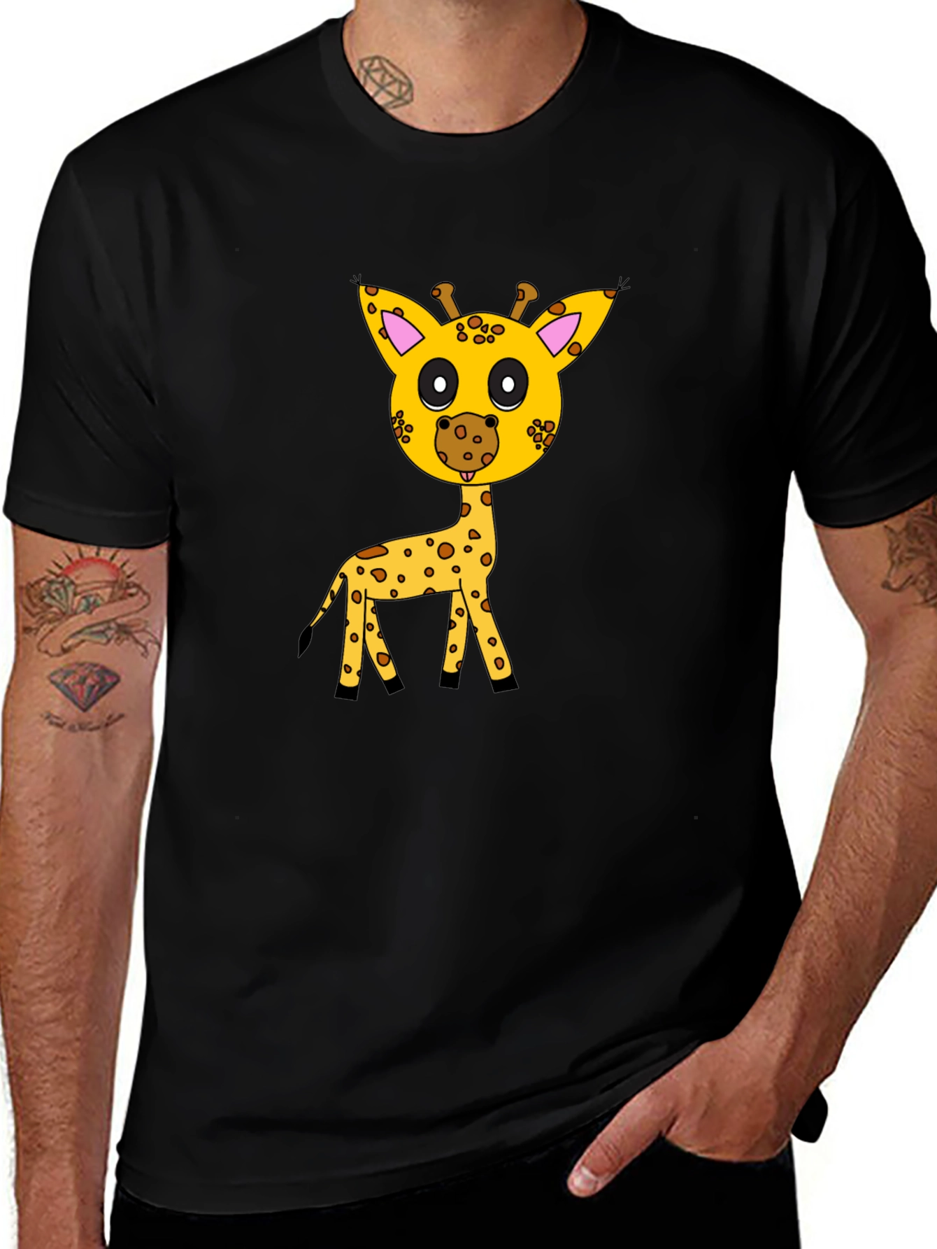 Variant 11 of Giraffe Graphic Tee - Black Cotton Casual Shirt