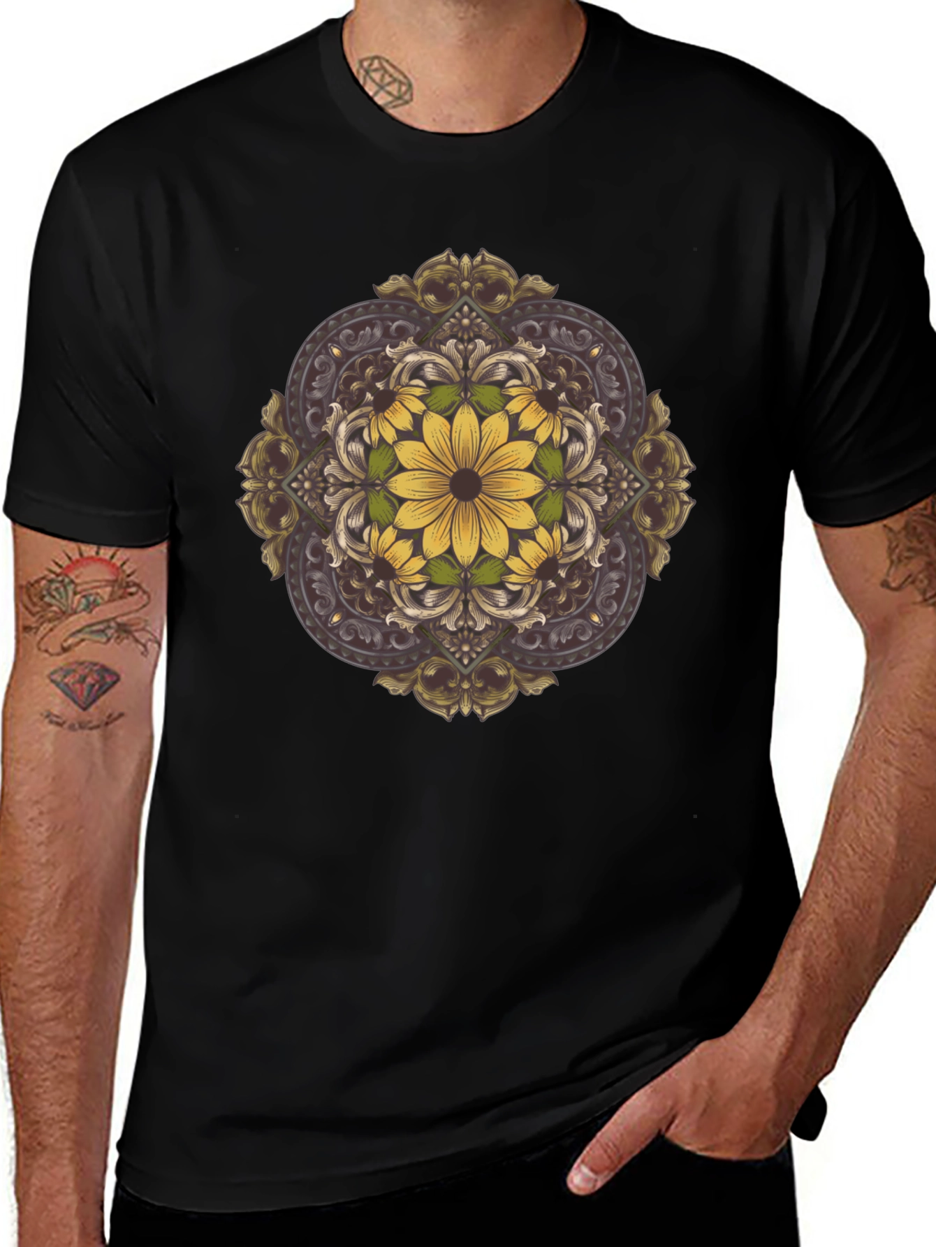 Variant 30 of Floral Mandala Graphic Tee - Premium Comfort Fit