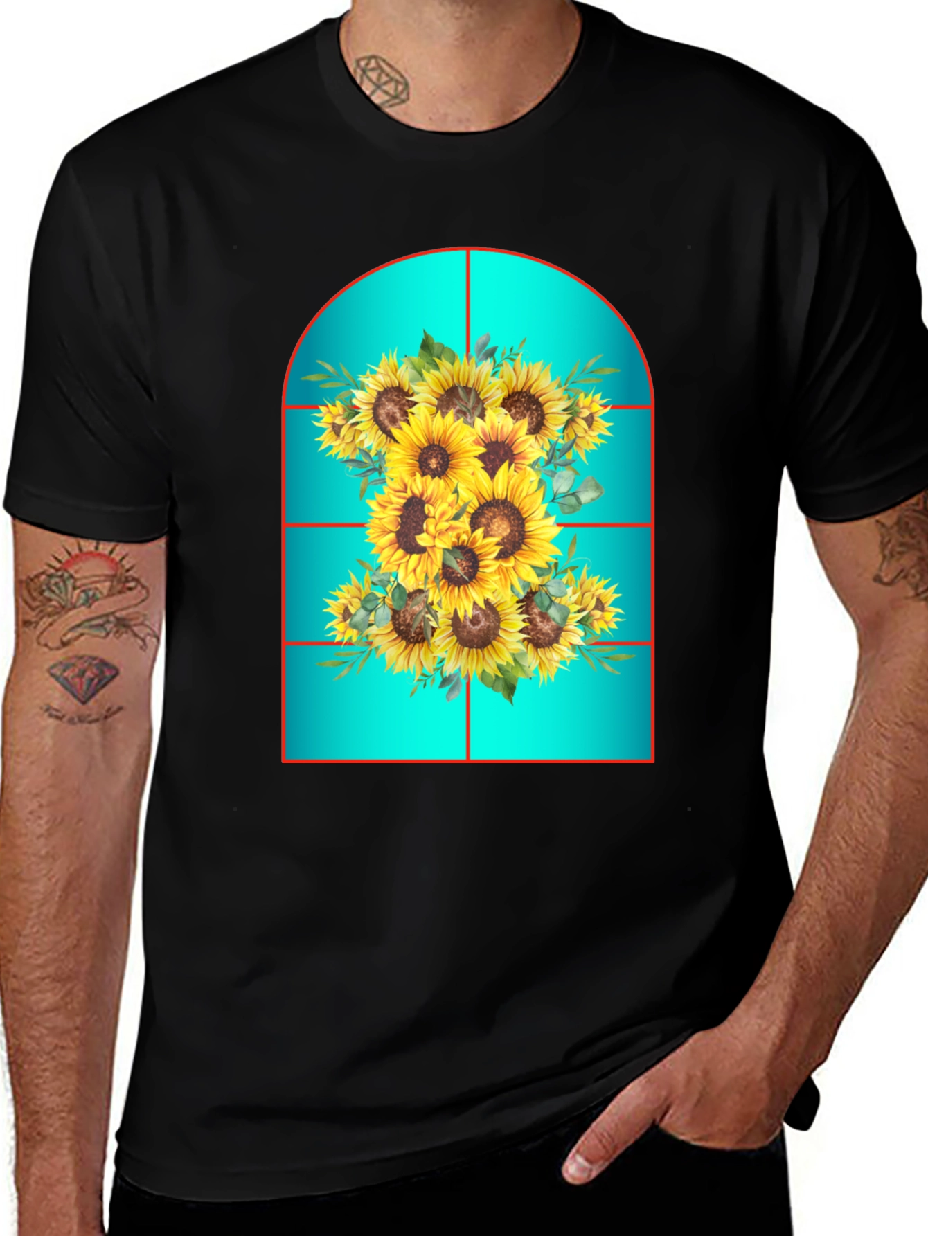 Variant 30 of Sunflower Window T-Shirt - Unique Floral Design