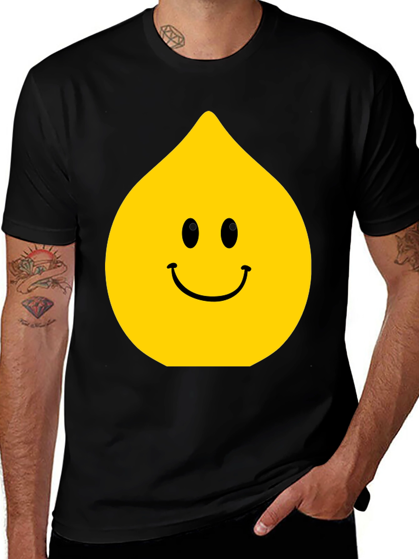 Variant 4 of Funny Smiley Face Drop Graphic Black T-Shirt