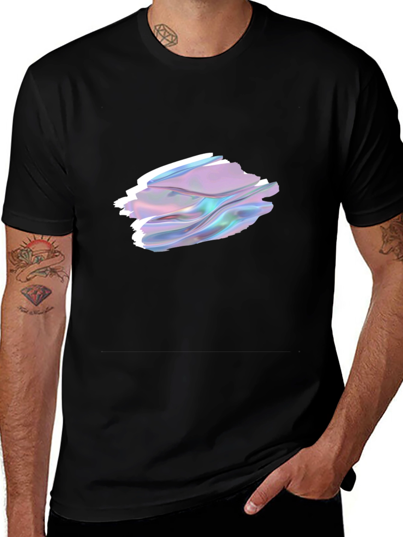 Variant 27 of Stylish Black T-Shirt with Abstract Holographic Design