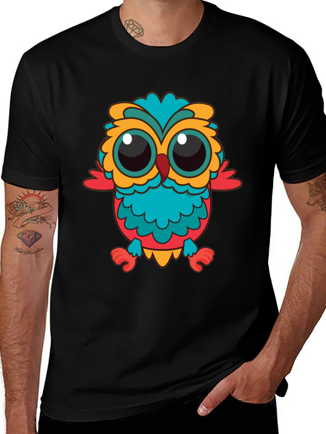 Variant 13 of Owl Graphic T-Shirt - Black Crew Neck Tee