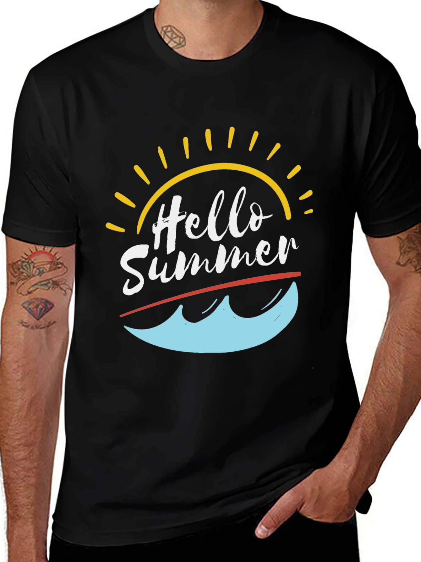 Variant 9 of Hello Summer T-Shirt - Black Graphic Tee
