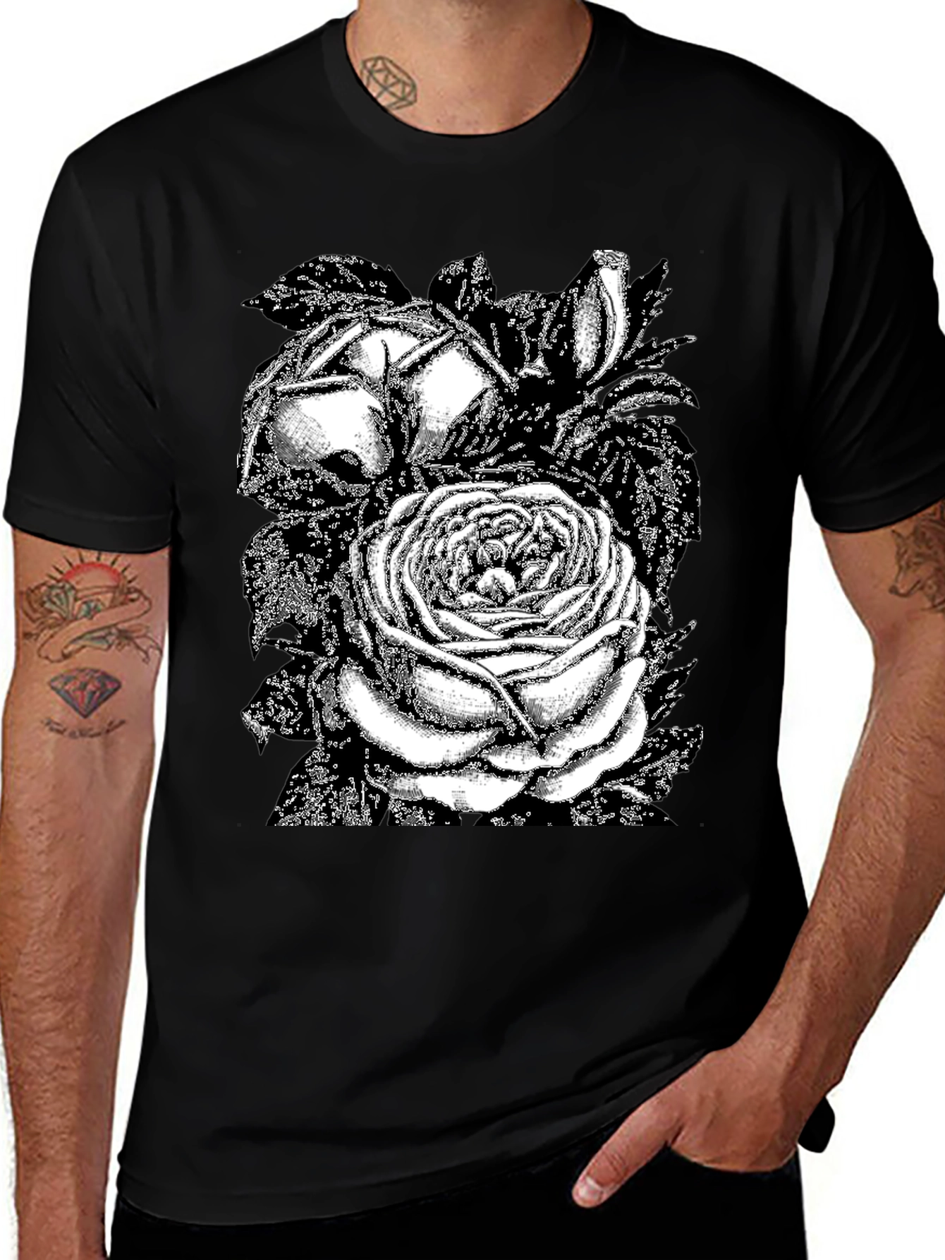 Black Rose Graphic Tee - Edgy Floral T-Shirt