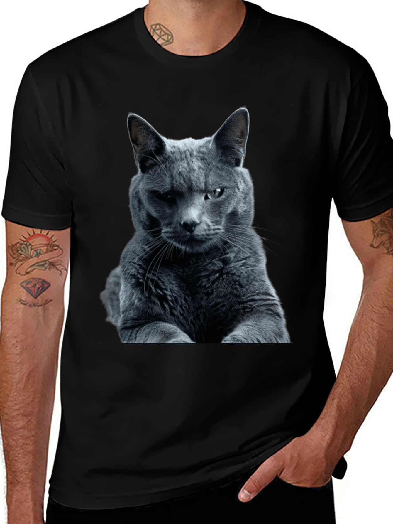 Variant 3 of Cool Cat Graphic Tee - Men's Black T-Shirt