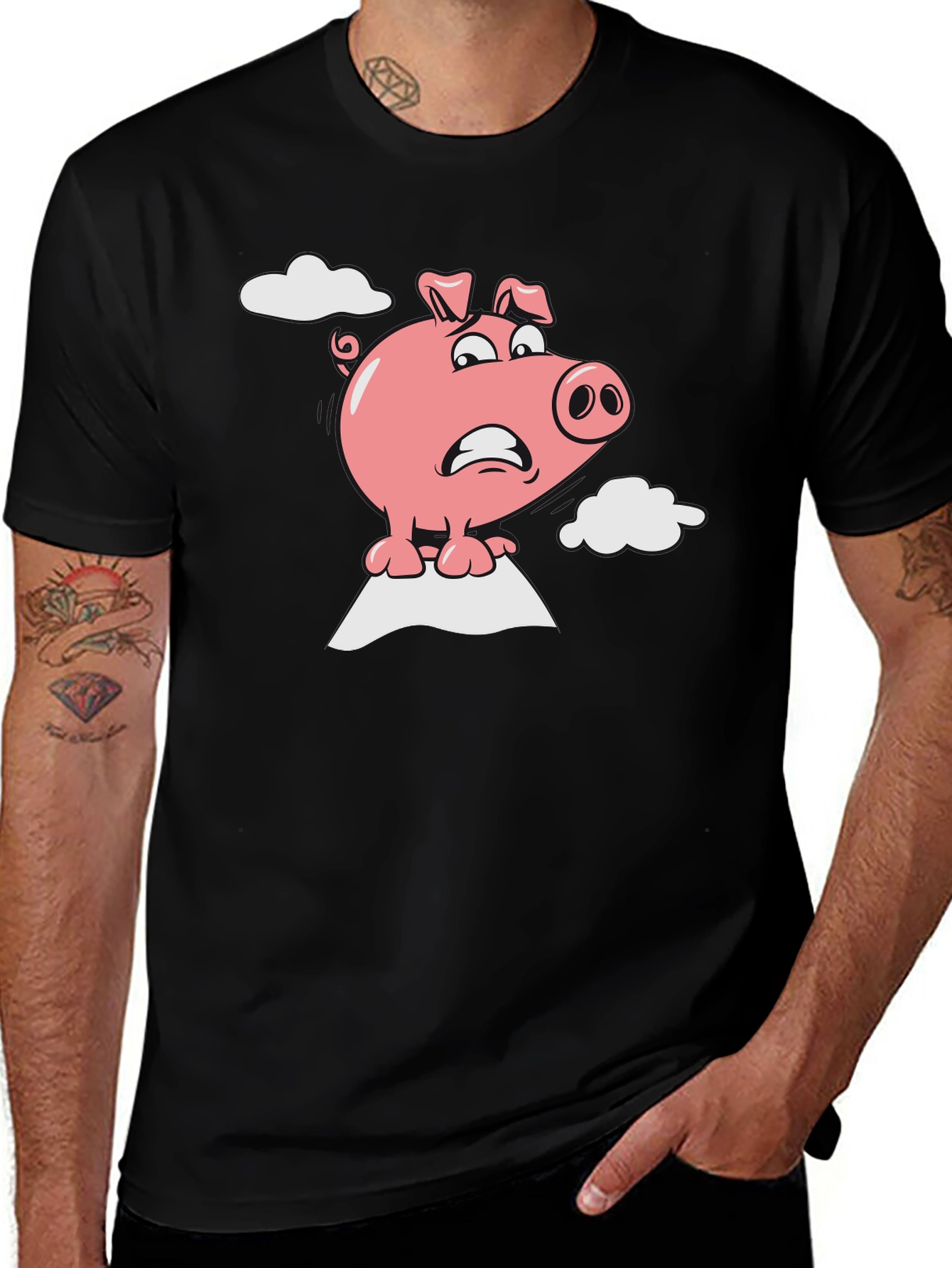 Variant 26 of Worried Pig Cartoon Graphic Tee