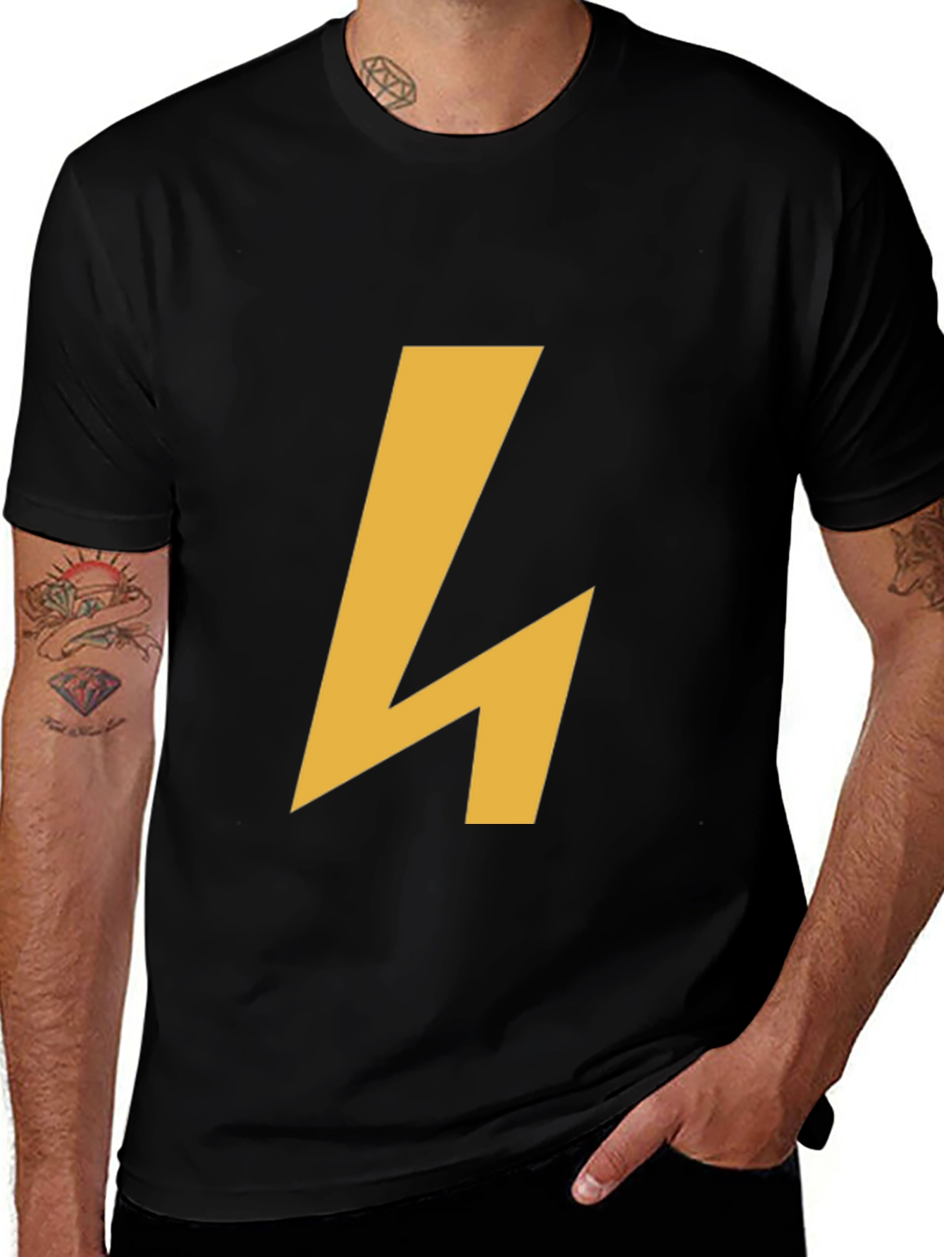 Variant 20 of Modern Black Tee with Geometric Gold Accent