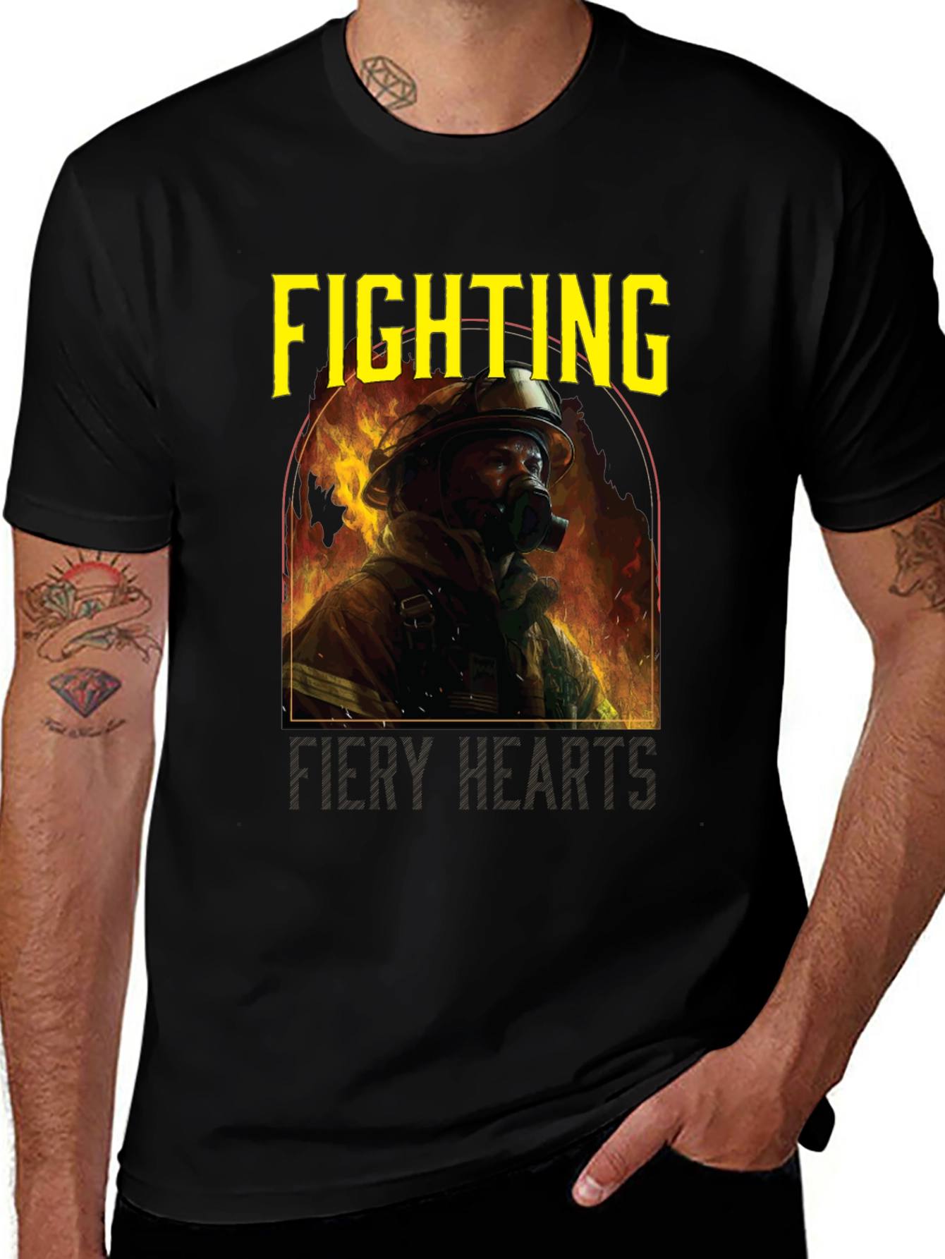 Variant 26 of Fighting Fiery Hearts Firefighter Graphic T-Shirt