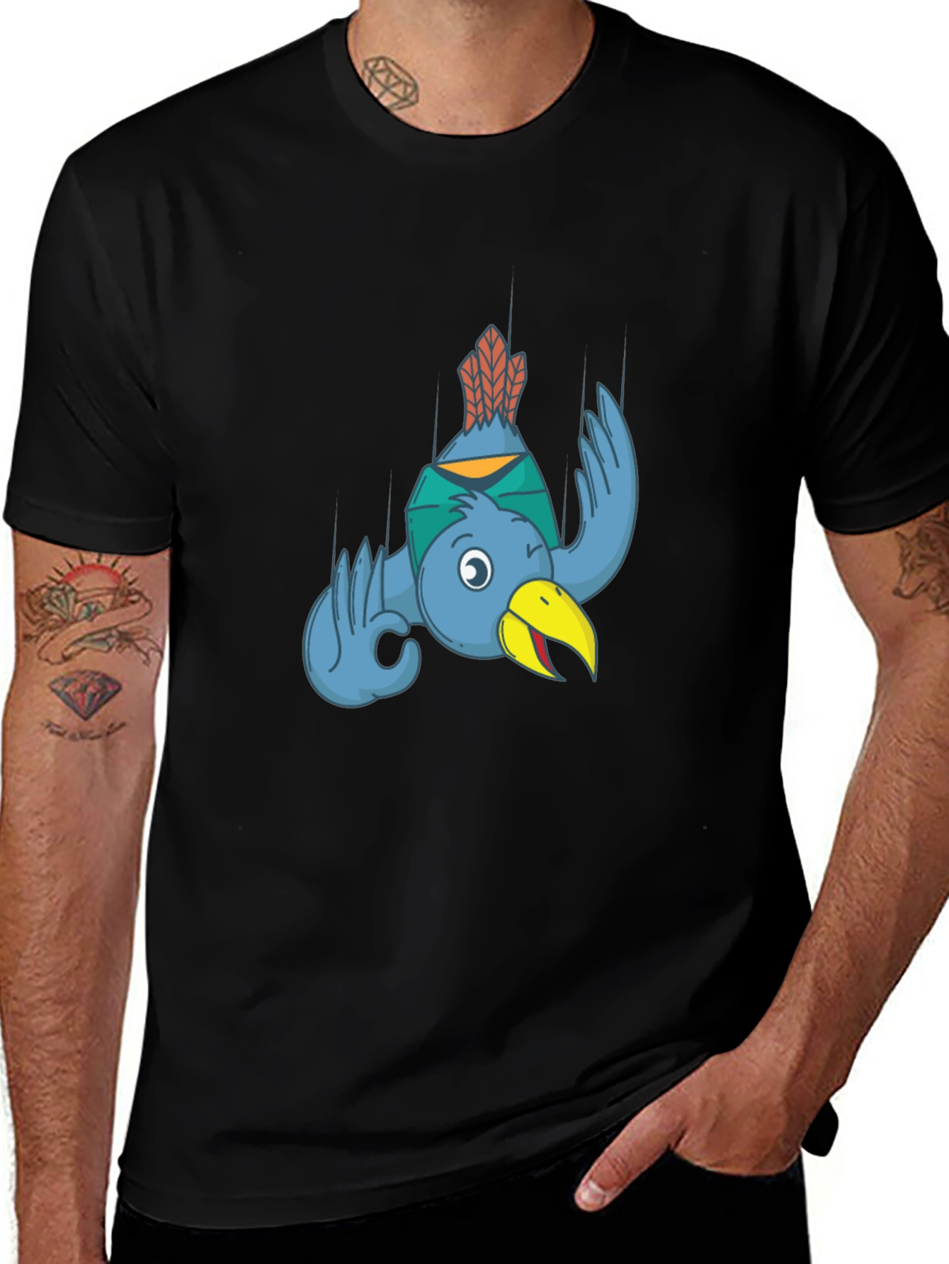 Variant 20 of Cartoon Blue Bird T-Shirt - Funny Falling Design