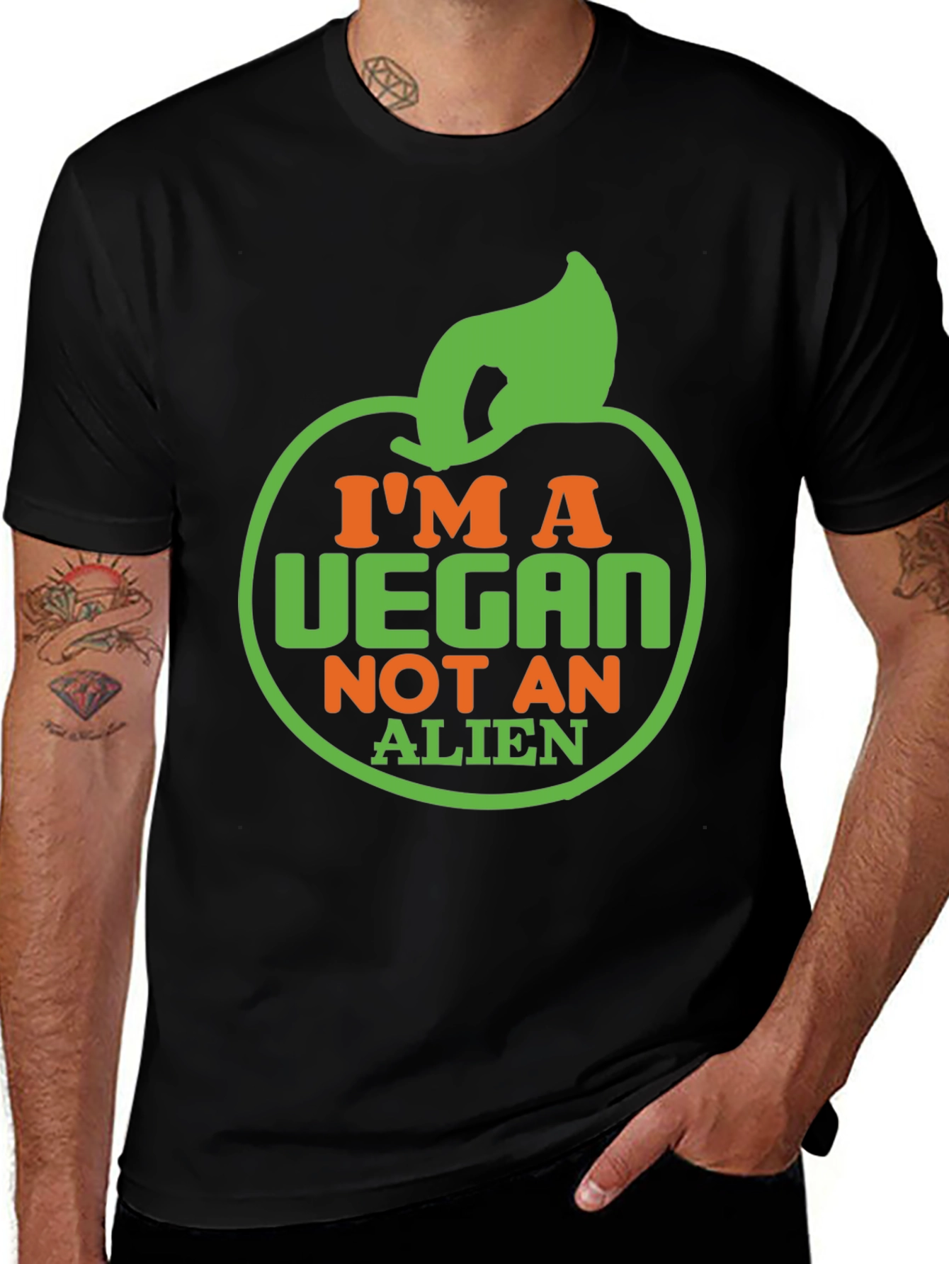 Vegan Apple Graphic Tee - Soft Black Cotton