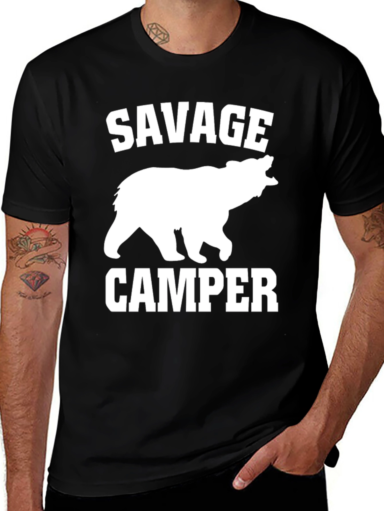 Savage Camper Bear Graphic T-Shirt