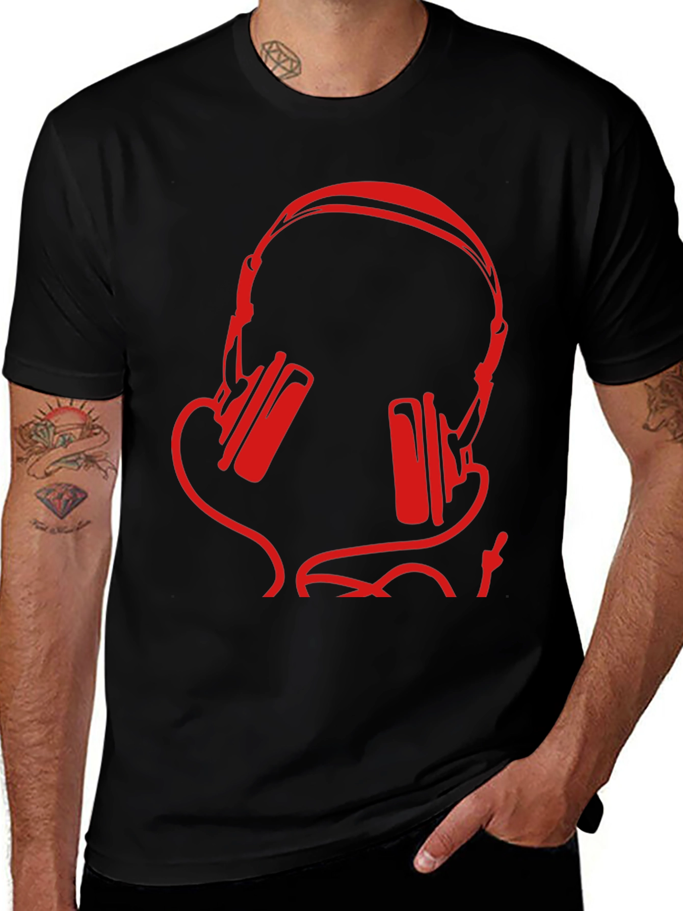 Variant 16 of Stylish Black T-Shirt with Red Headphone Design